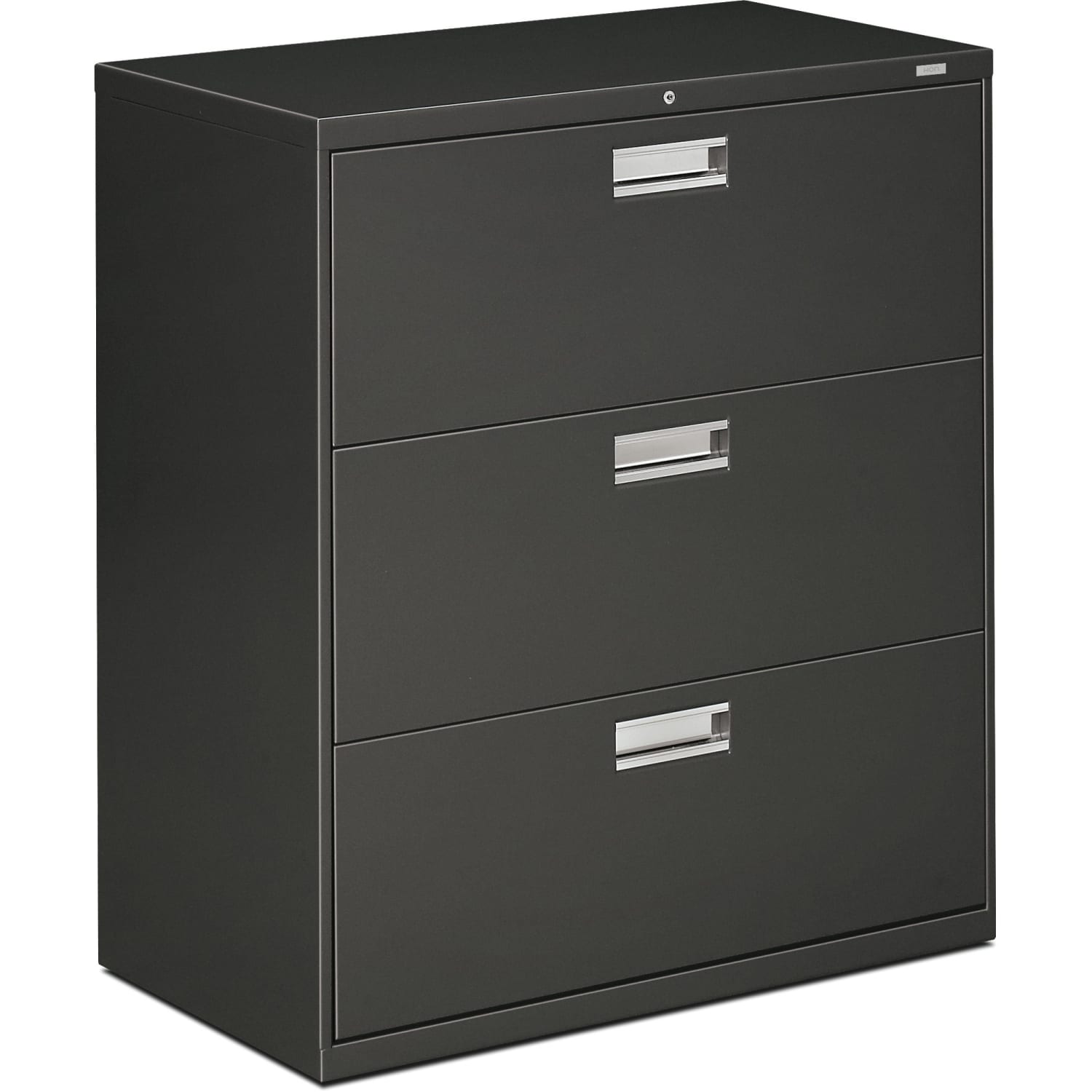 HON 600 36inW x 18inD Lateral 3-Drawer File Cabinet With Lock, Charcoal - Image 3