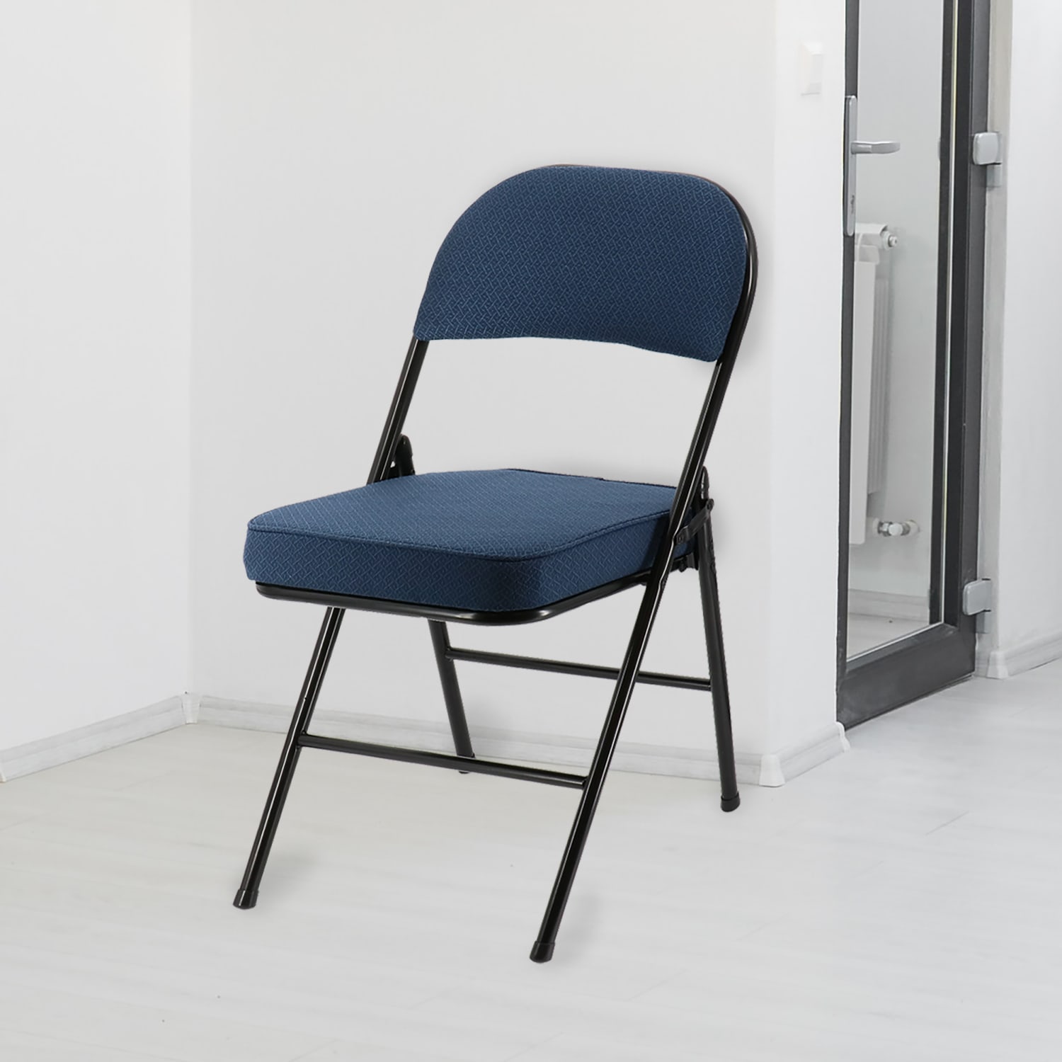 Elama Metal Folding Chairs With Padded Seats Dark BlueBlack Set Of 4 Chairs PopularChairscom