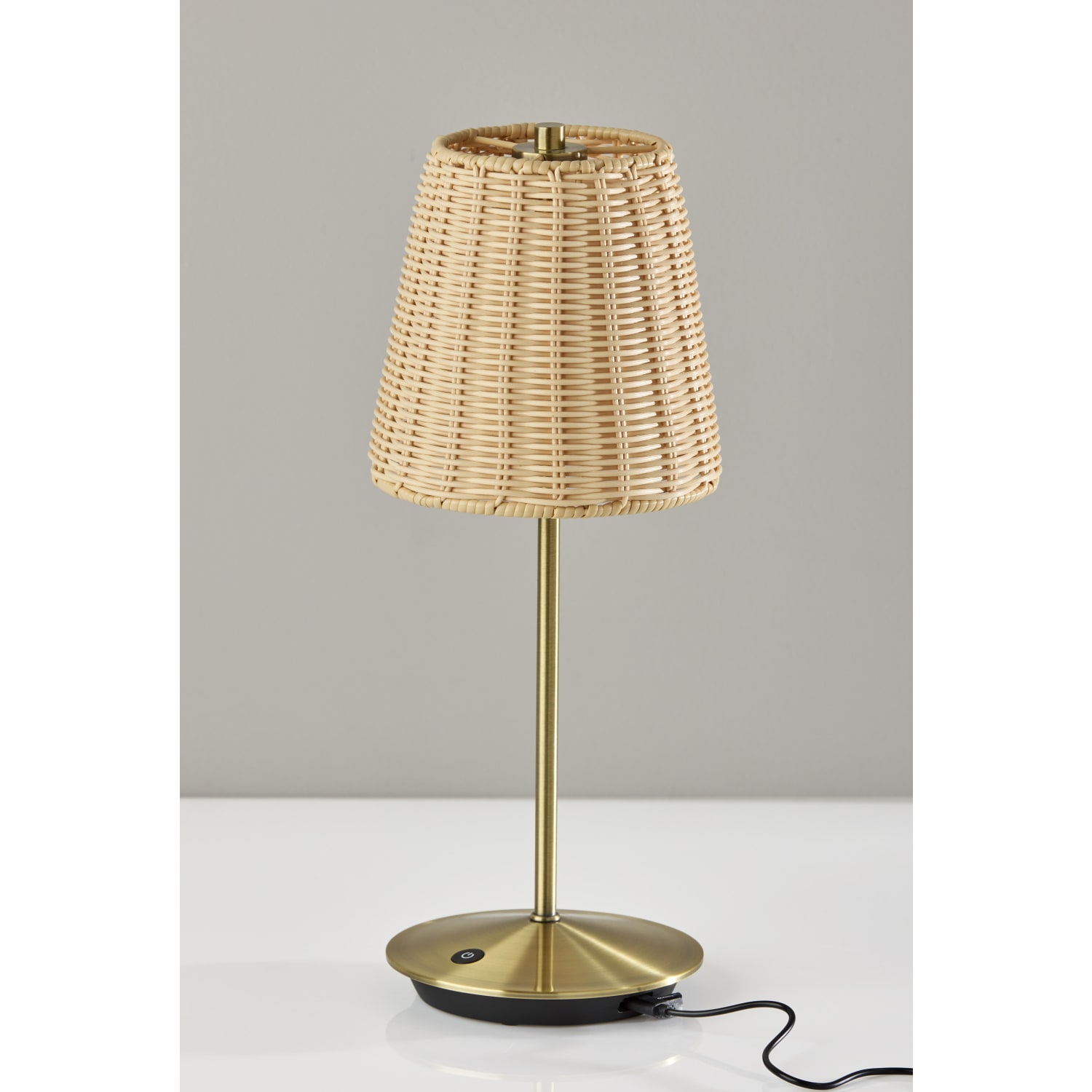 Adesso Andy LED Cordless Indoor/Outdoor Table Lamp, 15inH, Rattan Shade/Antique Brass Base - Image 3