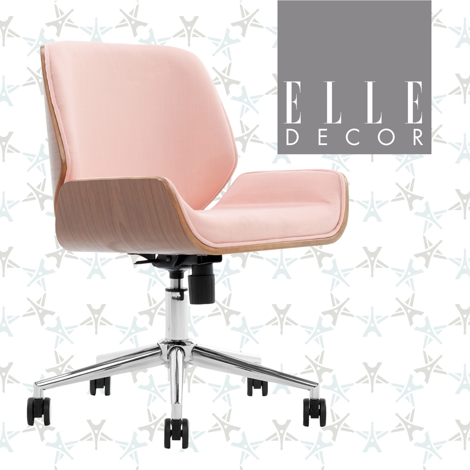 Elle Decor Ophelia Bentwood Fabric Mid-Back Task Chair, Pink/Chrome - Image 3