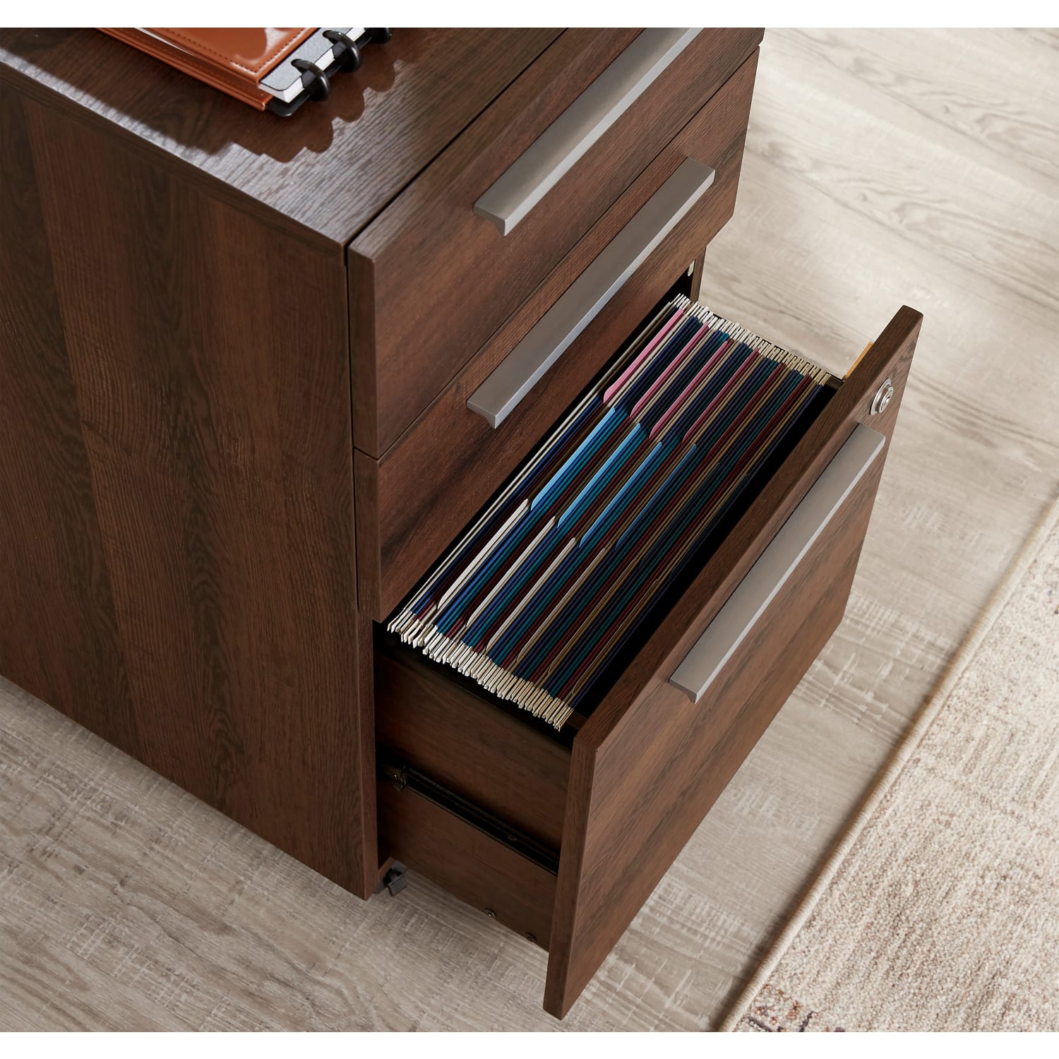 Realspace Trezza 19inD Vertical 3-Drawer Mobile File Cabinet, Warm Walnut - Image 3