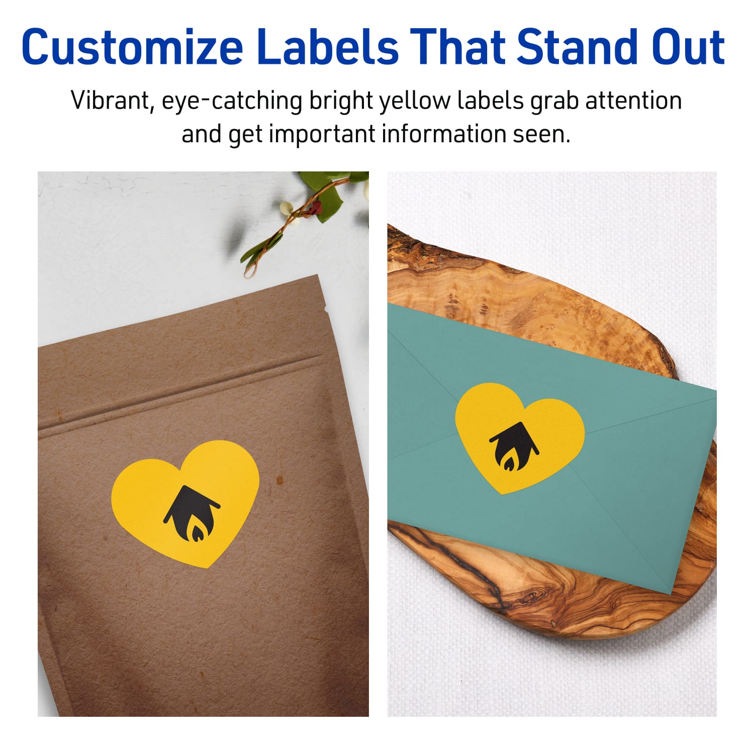 Avery Print-To-The-Edge Labels With Sure Feed Technology, 94603-BYP80, Heart, 2-9/32in x 1-27/32in, Matte Bright Yellow, Pack of 960 - Image 4