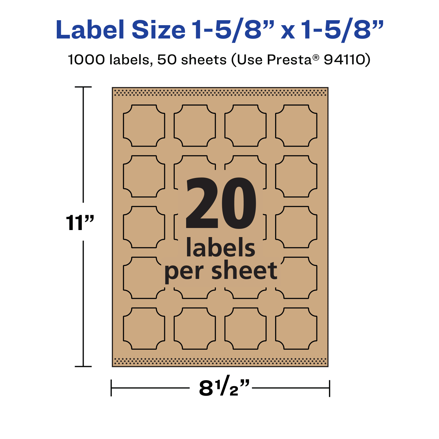 Avery Kraft Permanent Labels With Sure Feed, 94110-KMP50, Square Scalloped, 1-5/8in x 1-5/8in, Brown, Pack Of 1,000 - Image 6