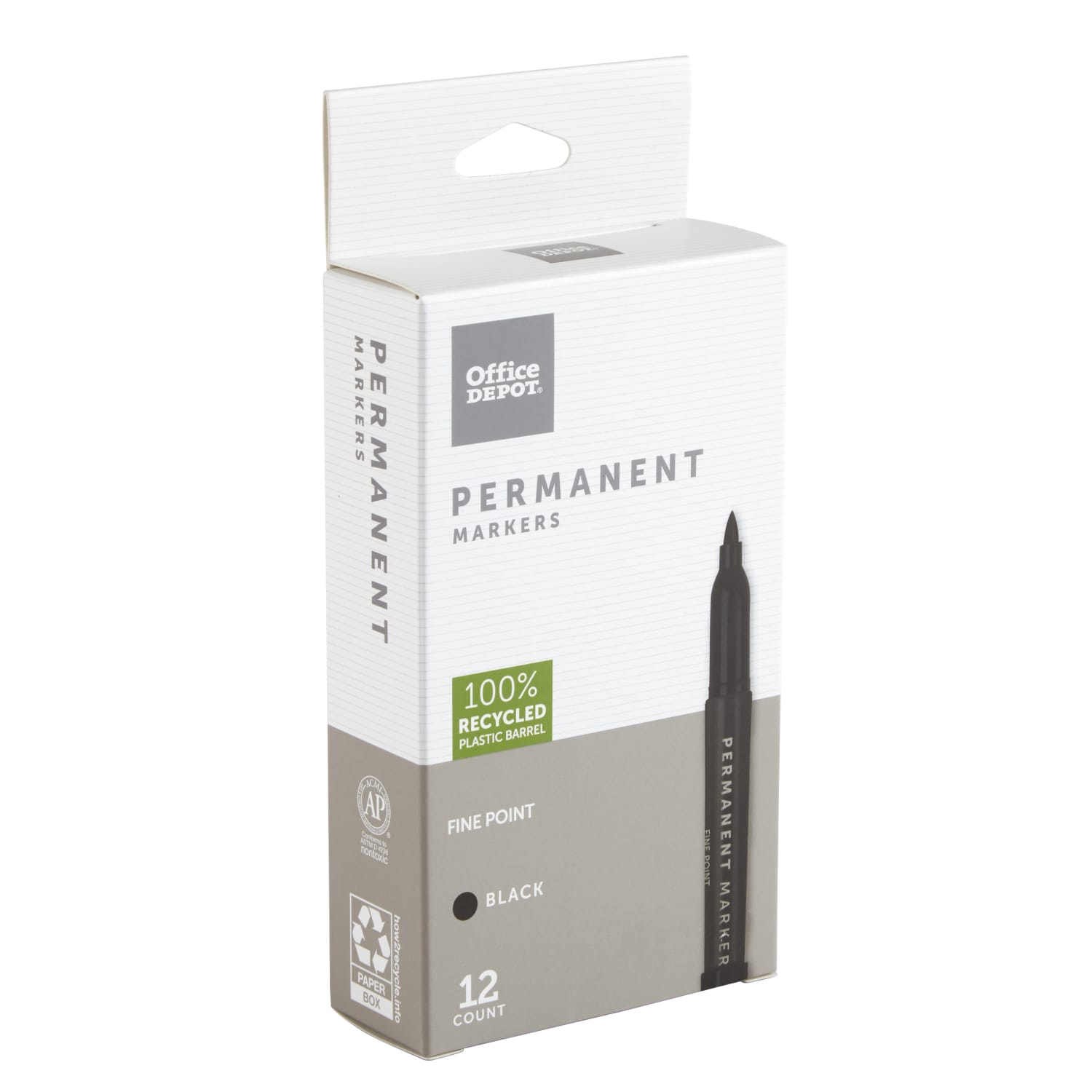 Office Depot Brand Permanent Markers, Fine Point, 100% Recycled Plastic Barrel, Black Ink, Pack Of 12 - Image 3