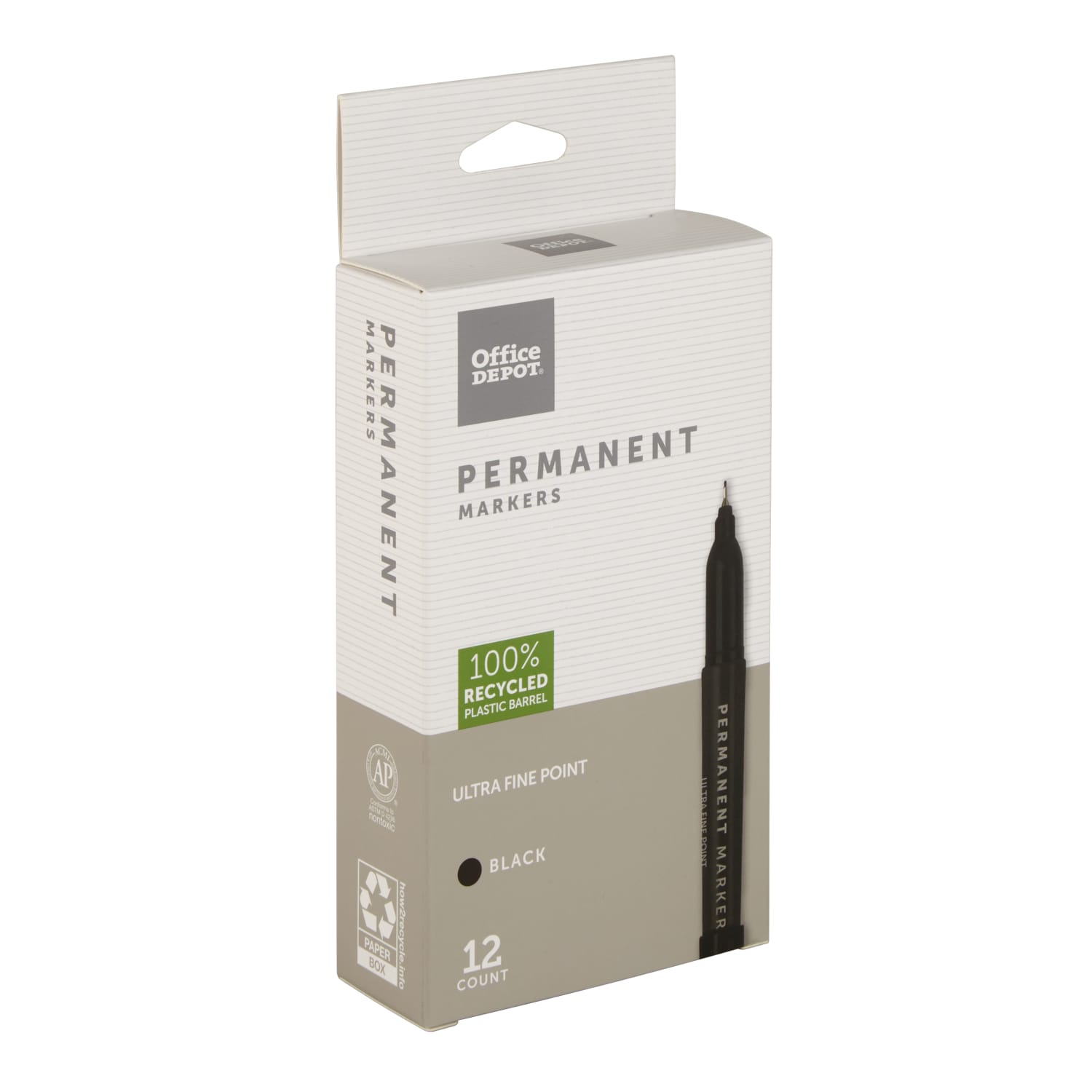 Office Depot Brand Permanent Markers, Ultra-Fine Point, 100% Recycled Plastic Barrel, Black, Pack Of 12 - Image 3