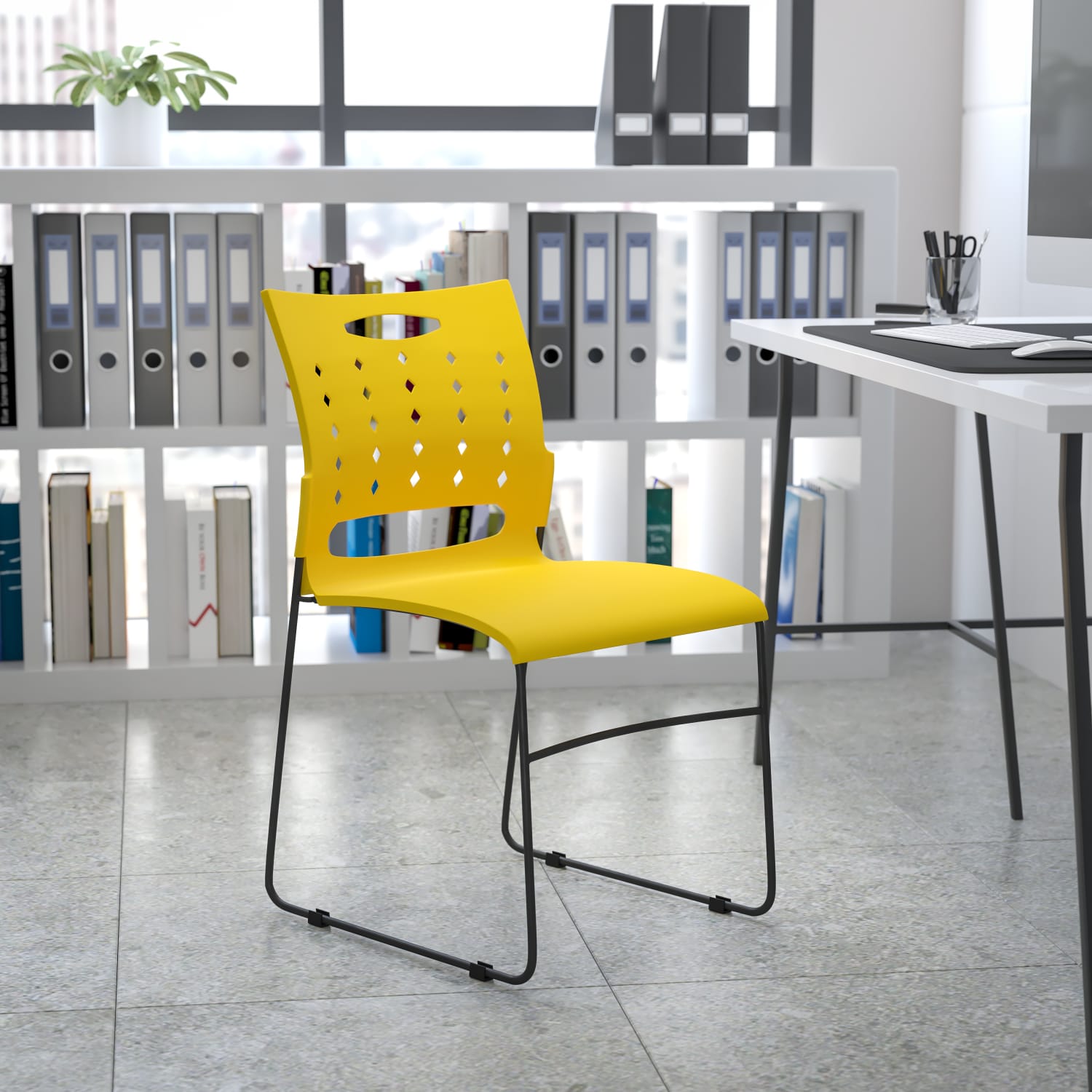 Flash Furniture Sled Base Stacking Chairs With Handles And Air Vent Backs Yellow PopularChairscom