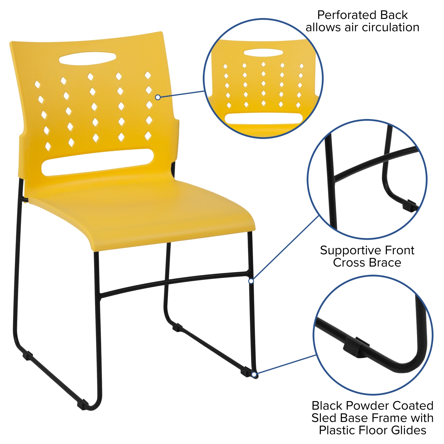 Flash Furniture Sled Base Stacking Chairs With Handles And Air Vent Backs Yellow PopularChairscom