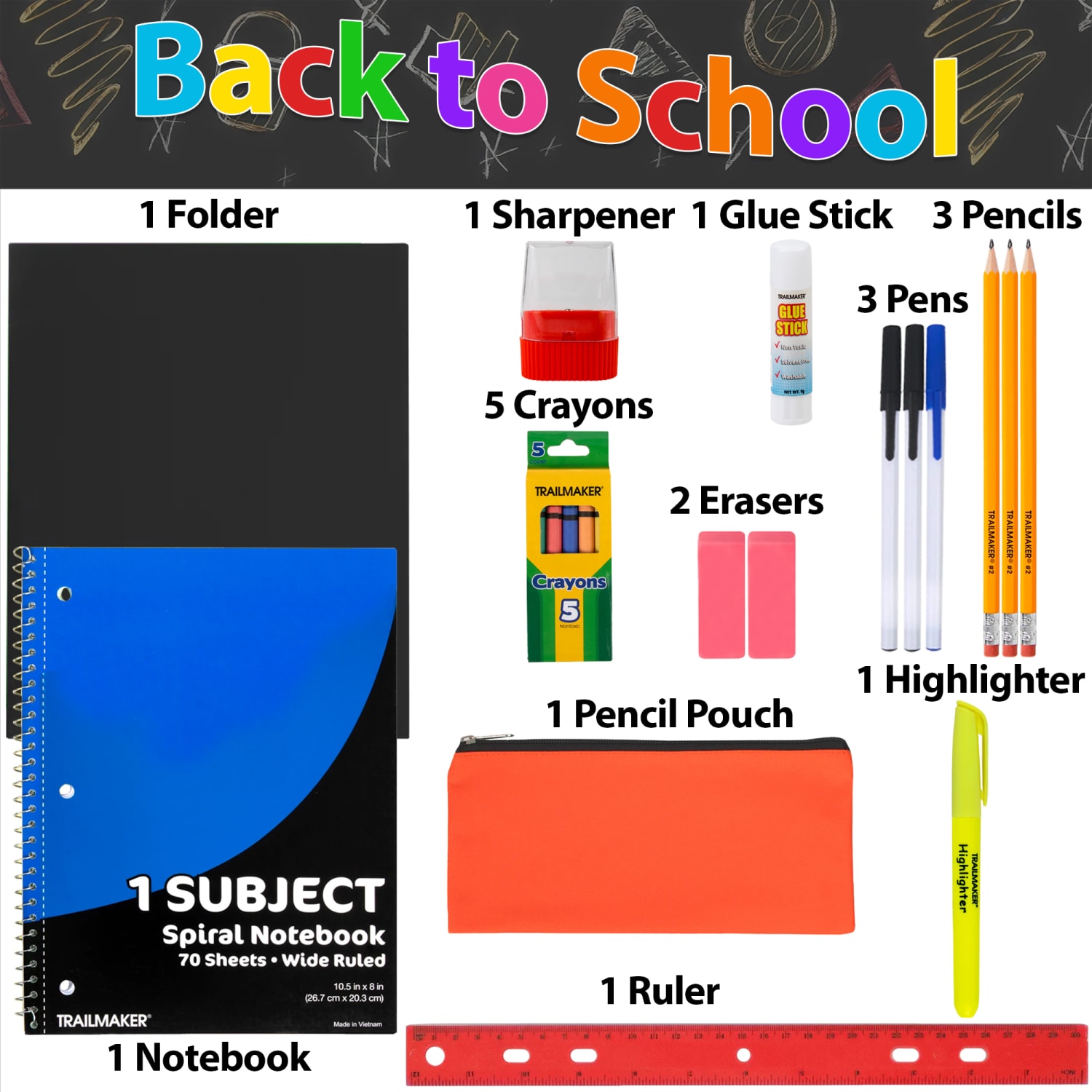 Trailmaker Backpacks With 20-Piece School Supply Kits, Assorted, Total Qty 24 - Image 4