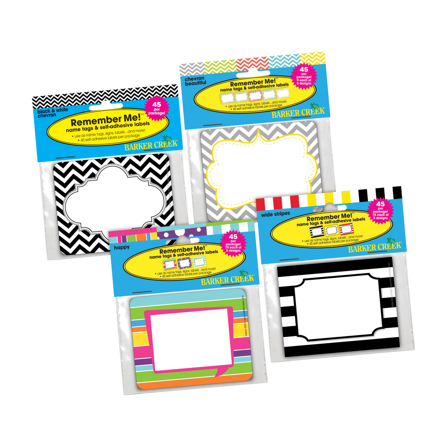 Barker Creek Name Tags, 2 -3/4" x 3 1/2", Chevron/Wide Stripes/Happy, 45 Name Tags Per Pack, Case Of 4 Packs - Image 3