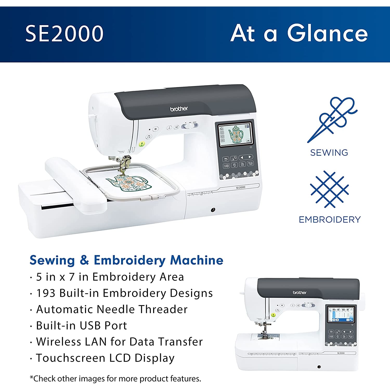 Brother SE2000 Computerized Sewing And Embroidery Machine, White - Image 3