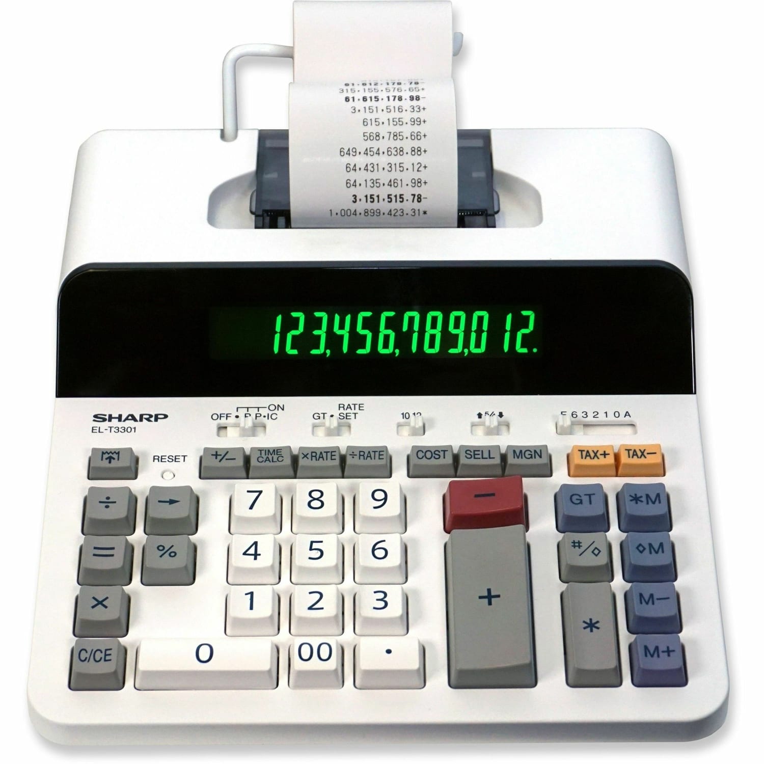 Sharp ELT3301 12-Digit Thermal Printing Calculator - 8.0 LPS - Backlit LCD - 15 mm Digit Size - AC Power - ELT3301