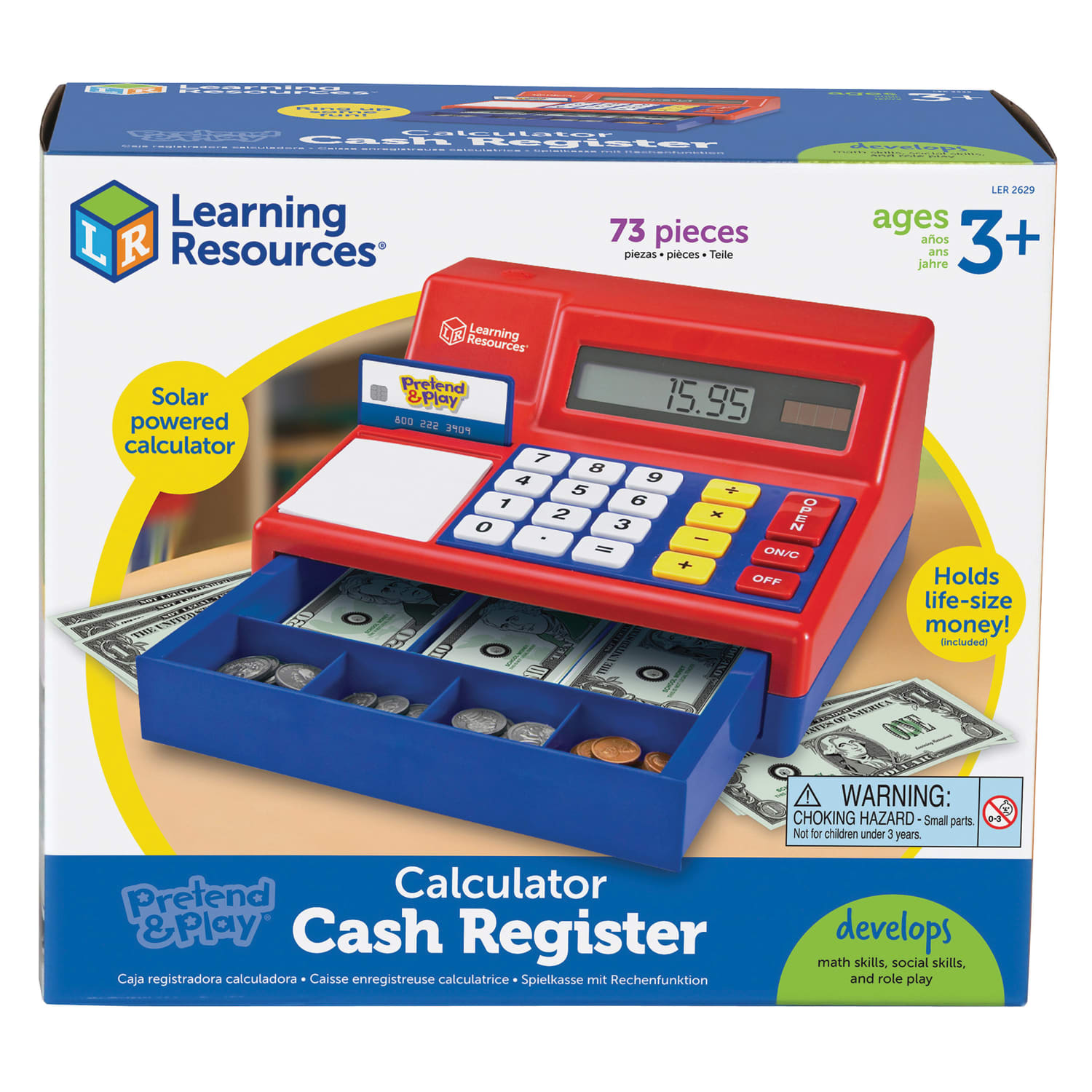 Learning Resources Pretend & Play Calculator Cash Register, 5 3/4inH x 9 1/2inW x 10 1/2inD, Grades Pre-K - 3 - Image 3
