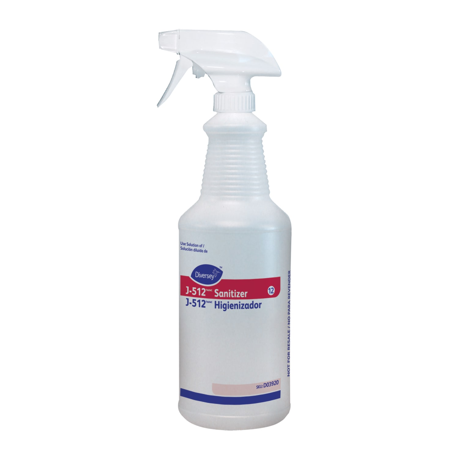 Diversey Screen-Printed Empty Bottles, J512 Sanitizer, 32 Oz, Clear, Pack Of 12 Bottles.
