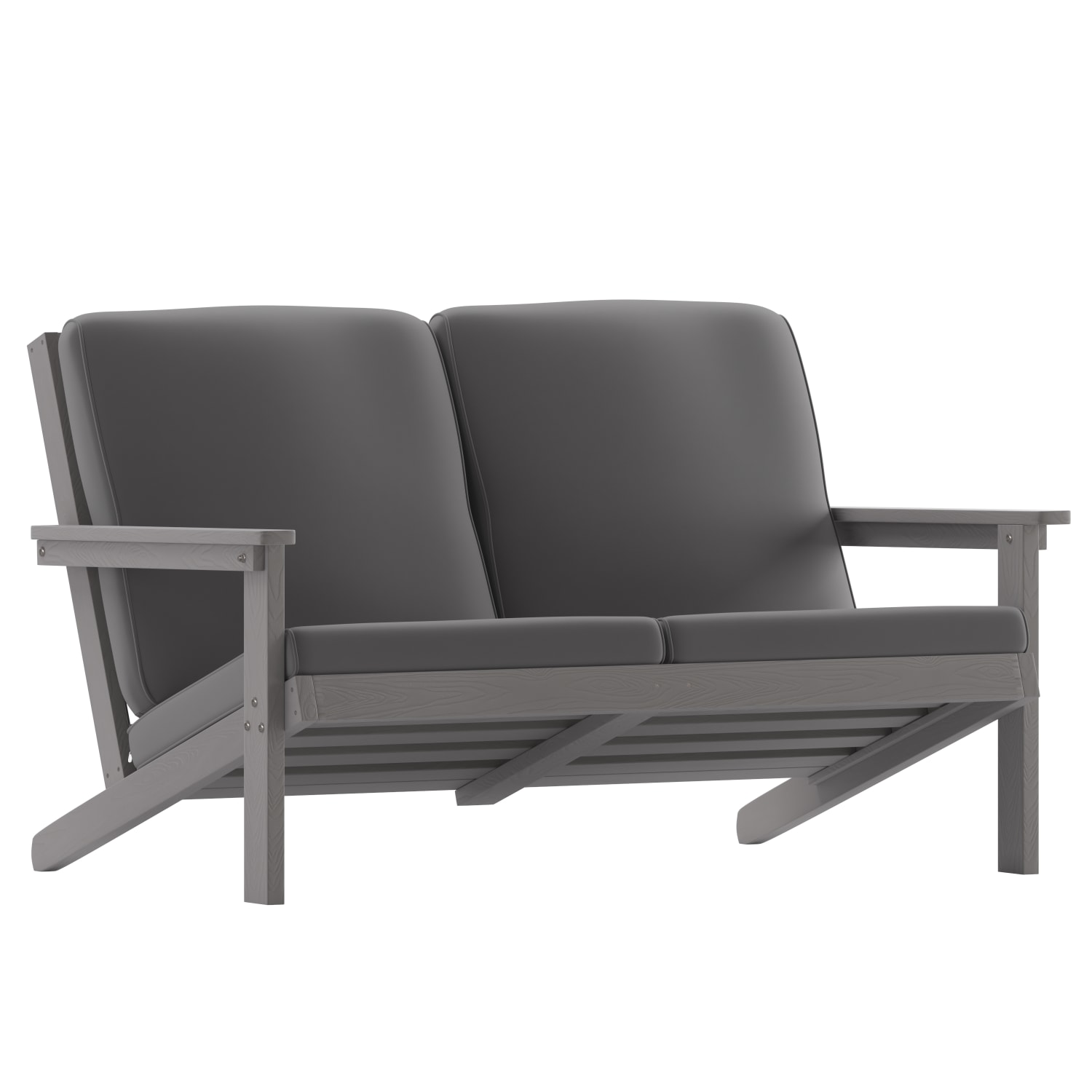 Flash Furniture Charlestown All-Weather Poly Resin Wood Adirondack-Style Deep-Seat Outdoor Furniture Patio Loveseat, Gray - JJC14022GY - Image 3
