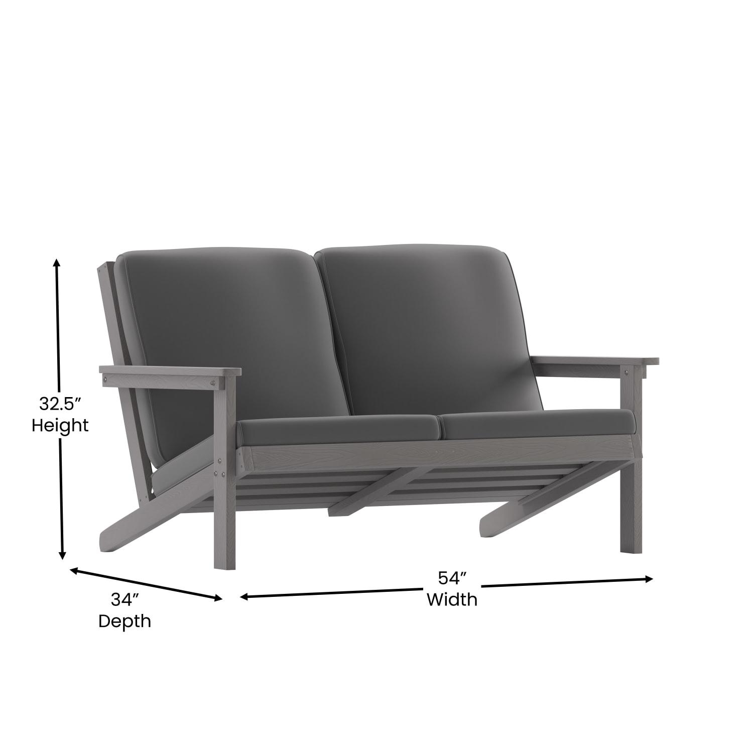 Flash Furniture Charlestown All-Weather Poly Resin Wood Adirondack-Style Deep-Seat Outdoor Furniture Patio Loveseat, Gray - JJC14022GY - Image 6