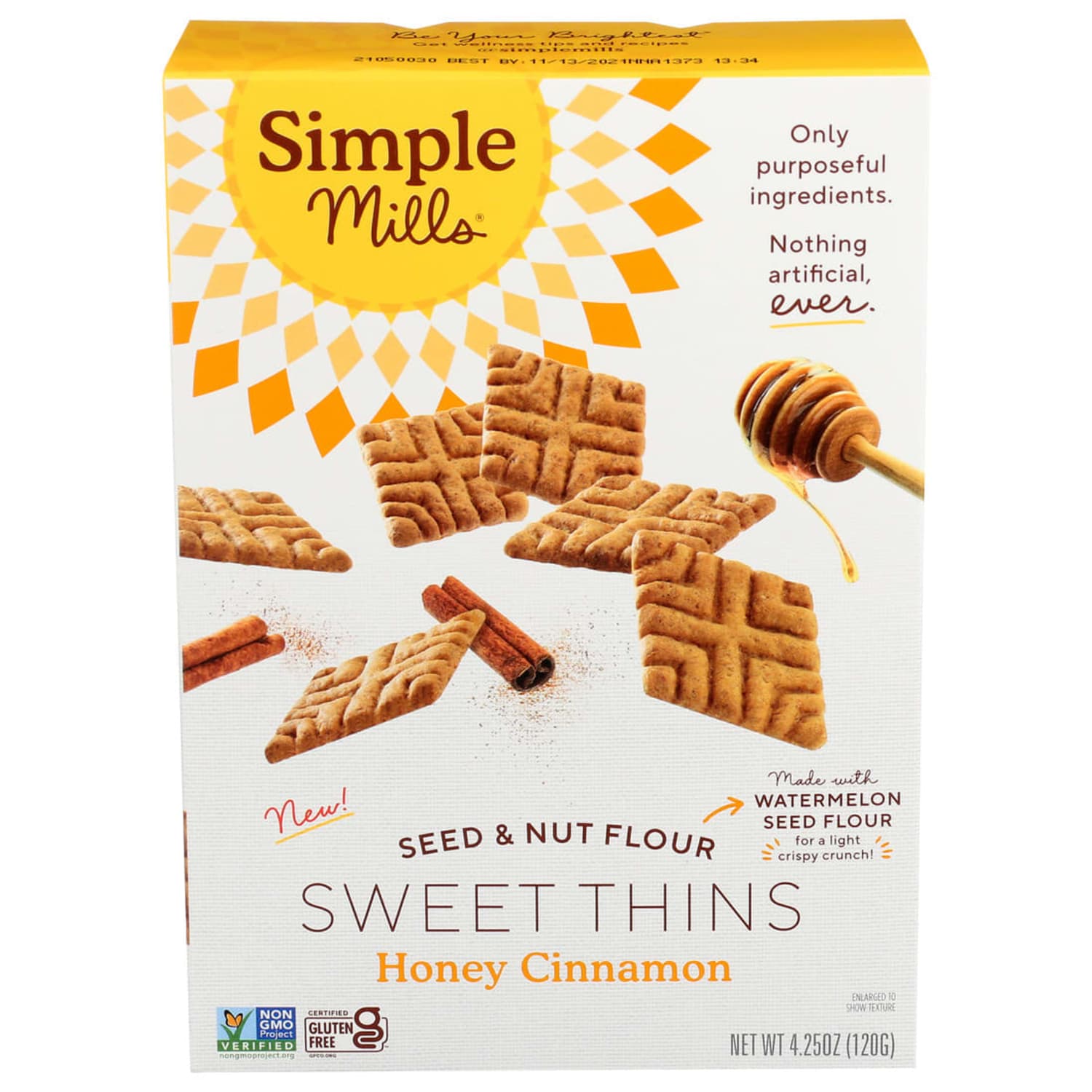 Simple Mills Seed And Nut Flour Sweet Thins, Honey Cinnamon, 4.25 Oz, Total Qty 6