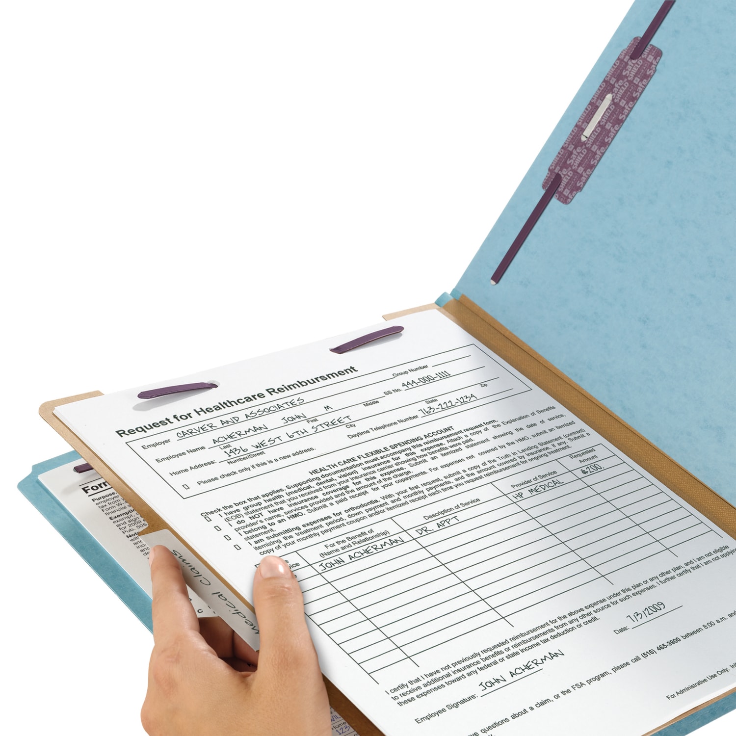 Smead Pressboard Classification Folders, 1 Divider, Letter Size, 100% Recycled, Blue, Box Of 10 - Image 5