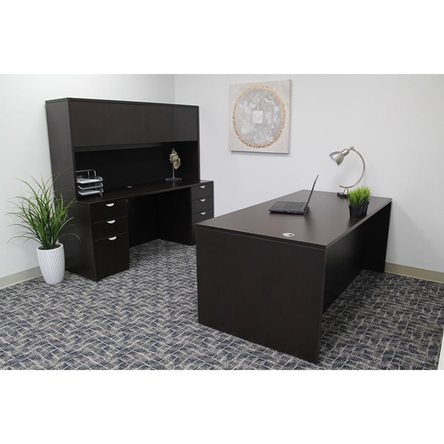 Boss Holland Series Office Suite With 71inW Desk, Hutch, Credenza & 2 Pedestal Files, Mocha