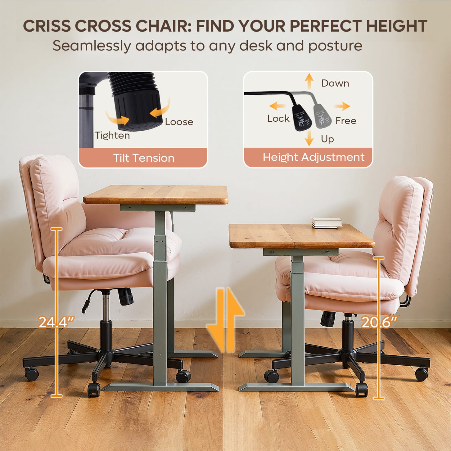 Bestier Ergonomic Velour Mid-Back Swivel Executive Task Chair, Pink - Image 6