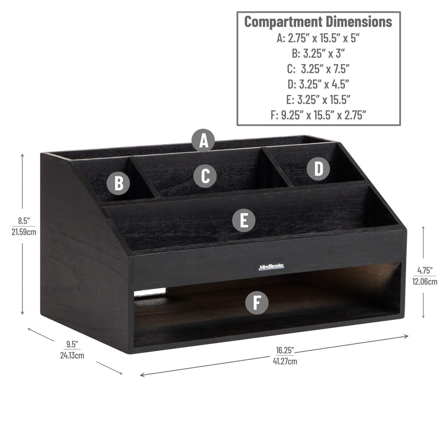 Mind Reader Desk Organizer, 8-1/2inH x 9-1/2inW x 16-1/4inD, Black - Image 4
