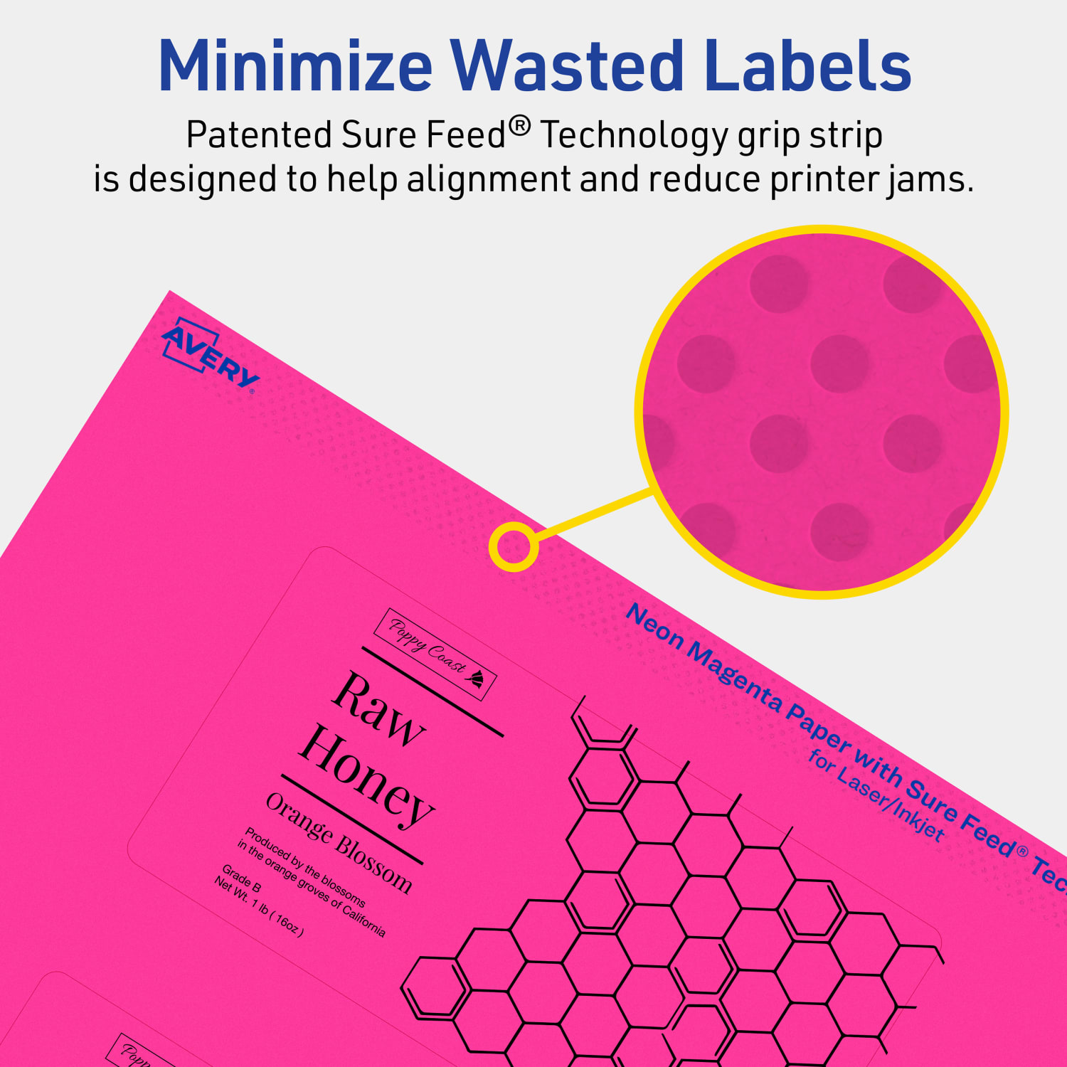 Avery Print-To-The-Edge Labels With Sure Feed Technology, 94246-NMP10, Rectangle, 2-1/2in x 5in, Matte Neon Magenta, Pack of 30 - Image 5