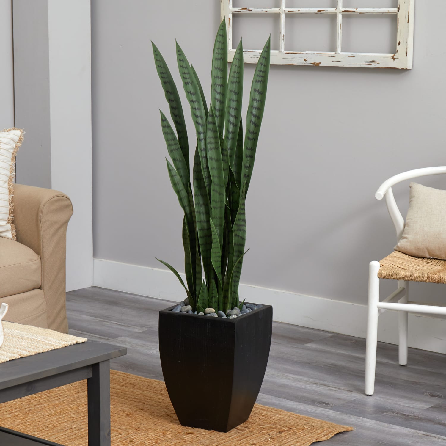 Nearly Natural Sansevieria 54inH Artificial Plant With Planter, 54inH x 11inW x 11inD, Green/Black - Image 3