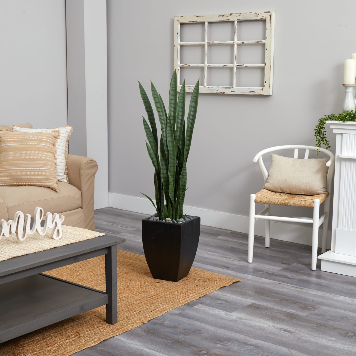 Nearly Natural Sansevieria 54inH Artificial Plant With Planter, 54inH x 11inW x 11inD, Green/Black - Image 4