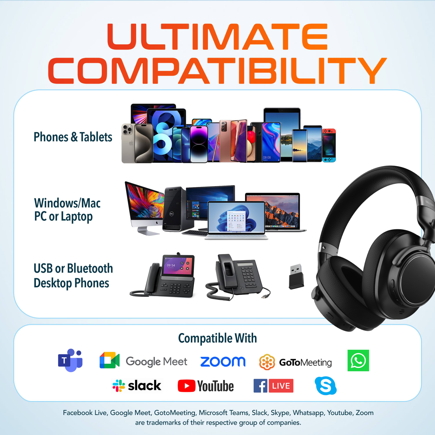 Delton M201 Wireless Computer Headset, Auto Pair USB Dongle, Black, Total Qty 1 - Image 4