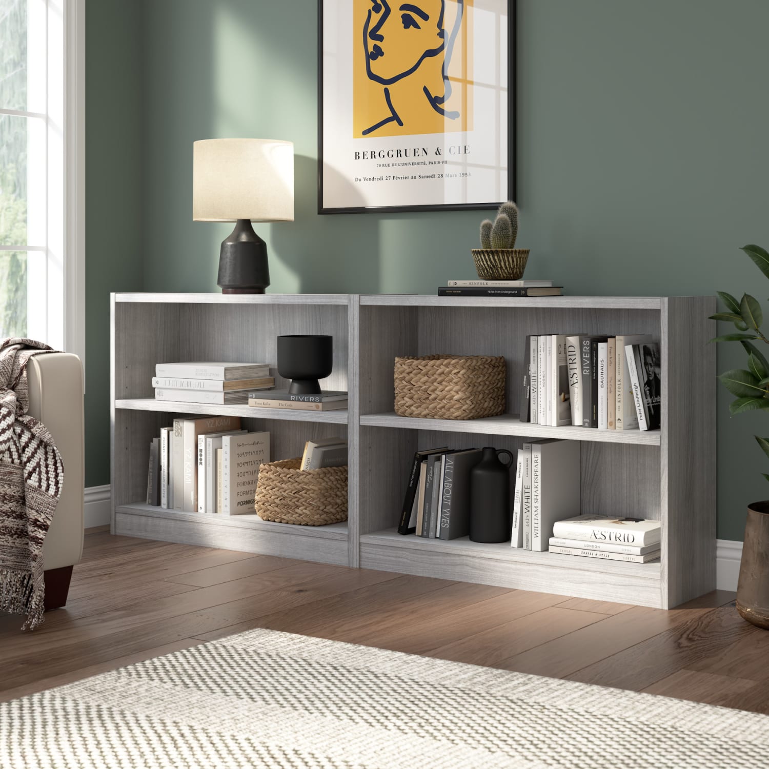 Bush Furniture 30inH Universal Small 2 Shelf Bookcase - Set of 2, Platinum Gray, Standard Delivery - Image 3