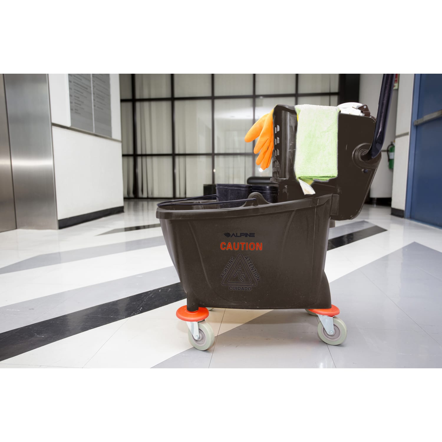 Alpine PVC Mop Bucket With Side Wringer, 36 Qt, 35inH x 15inW x 25inD, Brown - Image 6