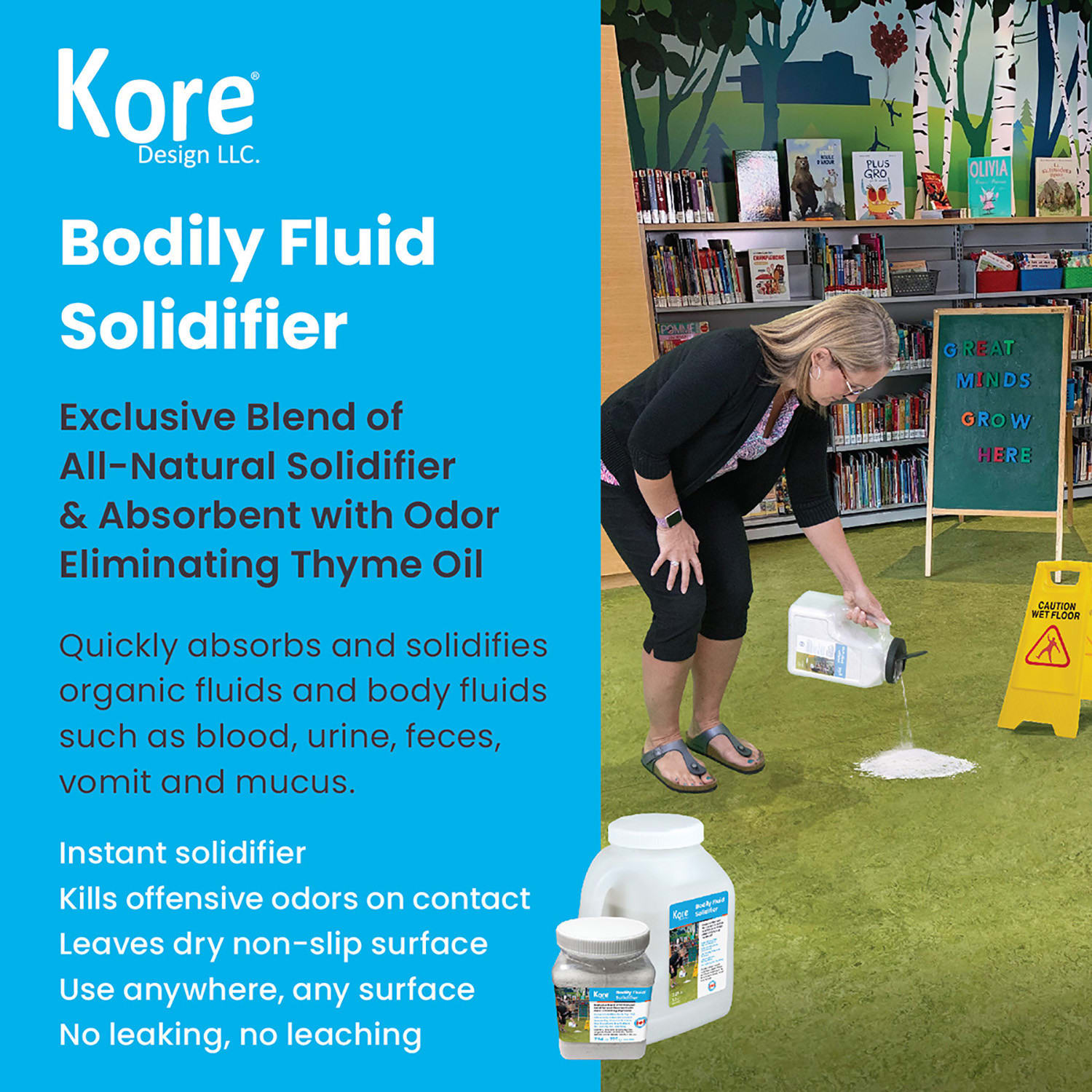 Kore Design Body Fluid Solidfier, Light Weight Absorbent For Absorbing Body Fluids, 4L Jug - Image 3