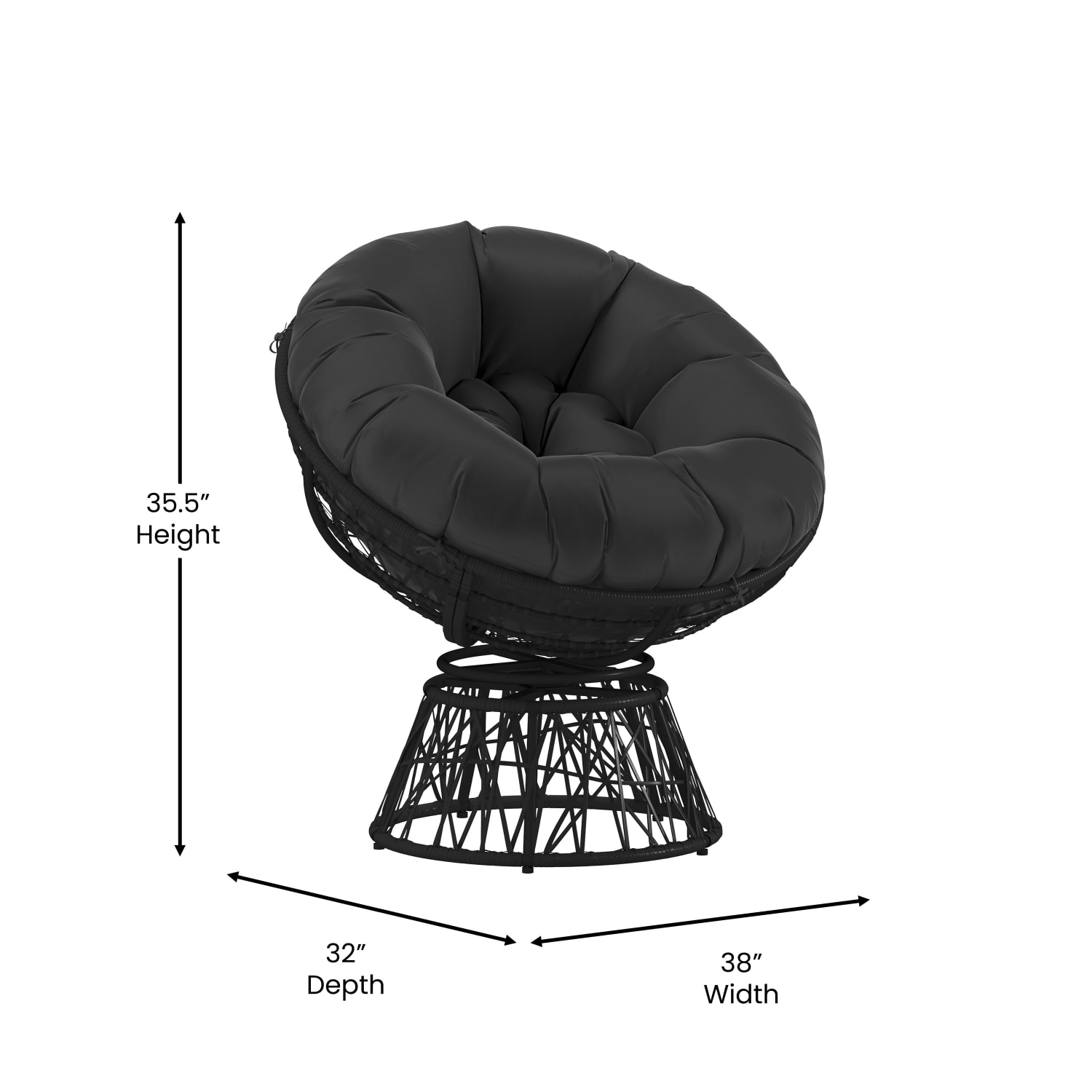 Flash Furniture Bowie Comfort Series Swivel Patio Chair With Cushion, Black - Image 6