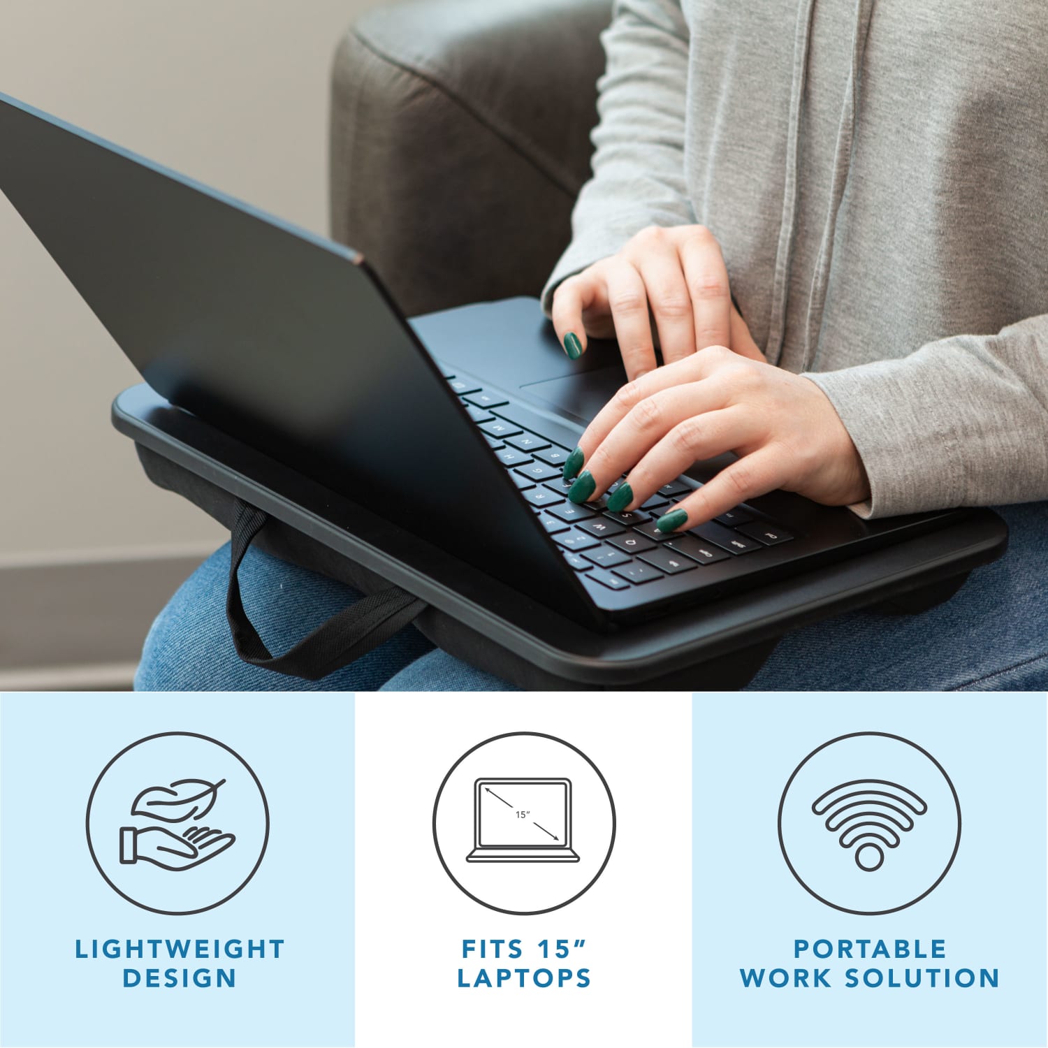 LapGear Compact Lap Desks, Black, Pack of 12 Desks - Image 4