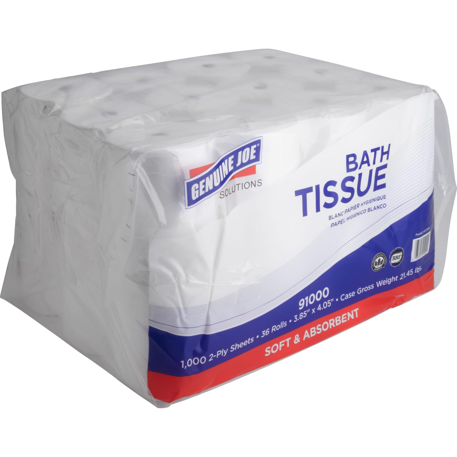 Genuine Joe Solutions Double Capacity Bath Tissue - 2 Ply - 1000 Sheets/Roll - 0.71in Core - White - Virgin Fiber - 36 / Carton - Image 3