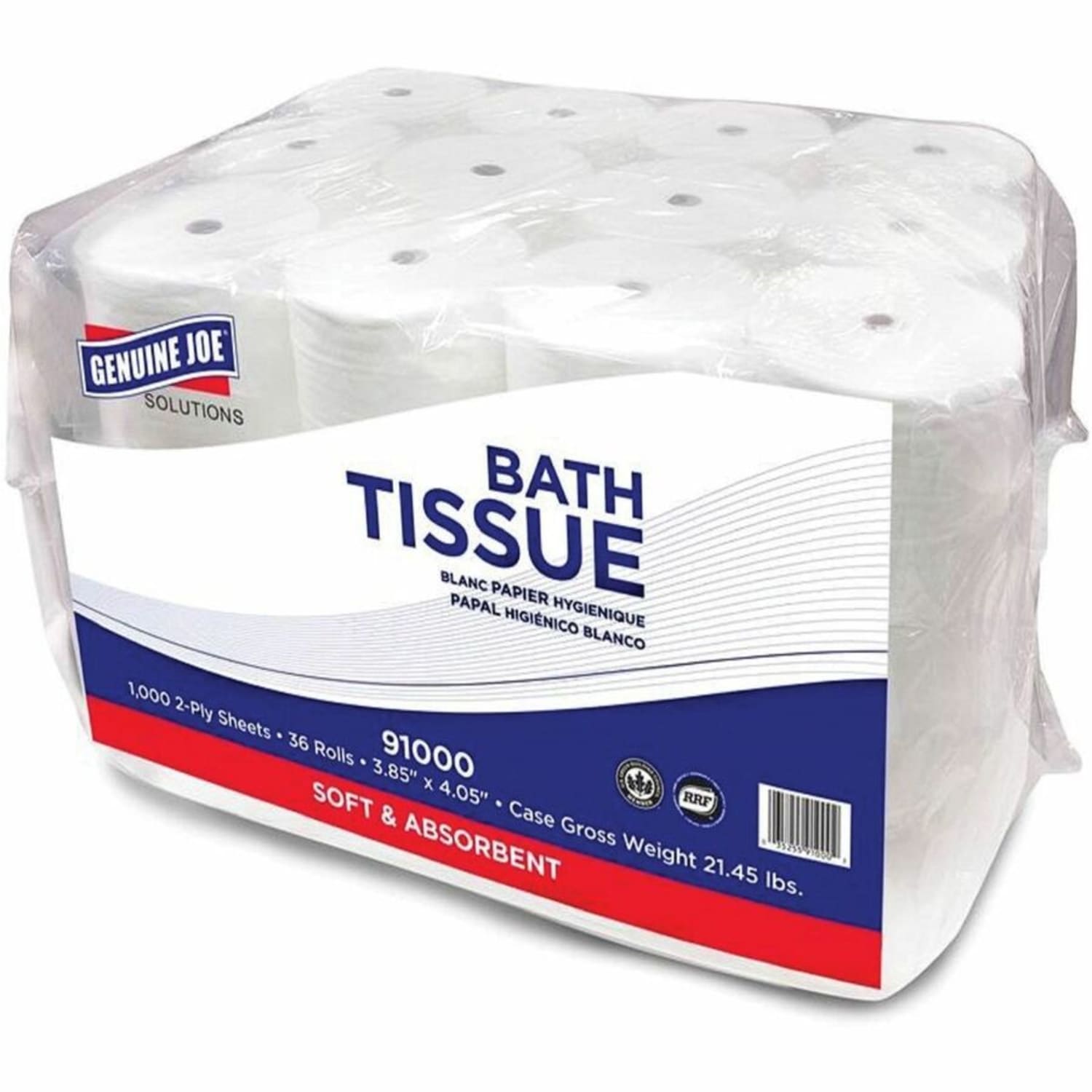 Genuine Joe Solutions Double Capacity Bath Tissue - 2 Ply - 1000 Sheets/Roll - 0.71in Core - White - Virgin Fiber - 36 / Carton - Image 4