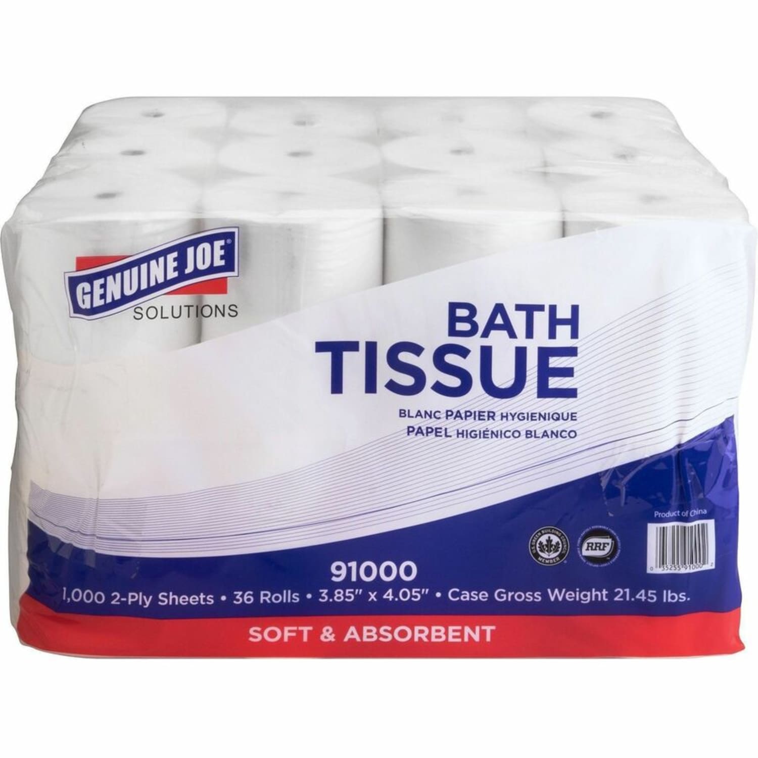 Genuine Joe Solutions Double Capacity Bath Tissue - 2 Ply - 1000 Sheets/Roll - 0.71in Core - White - Virgin Fiber - 36 / Carton - Image 5