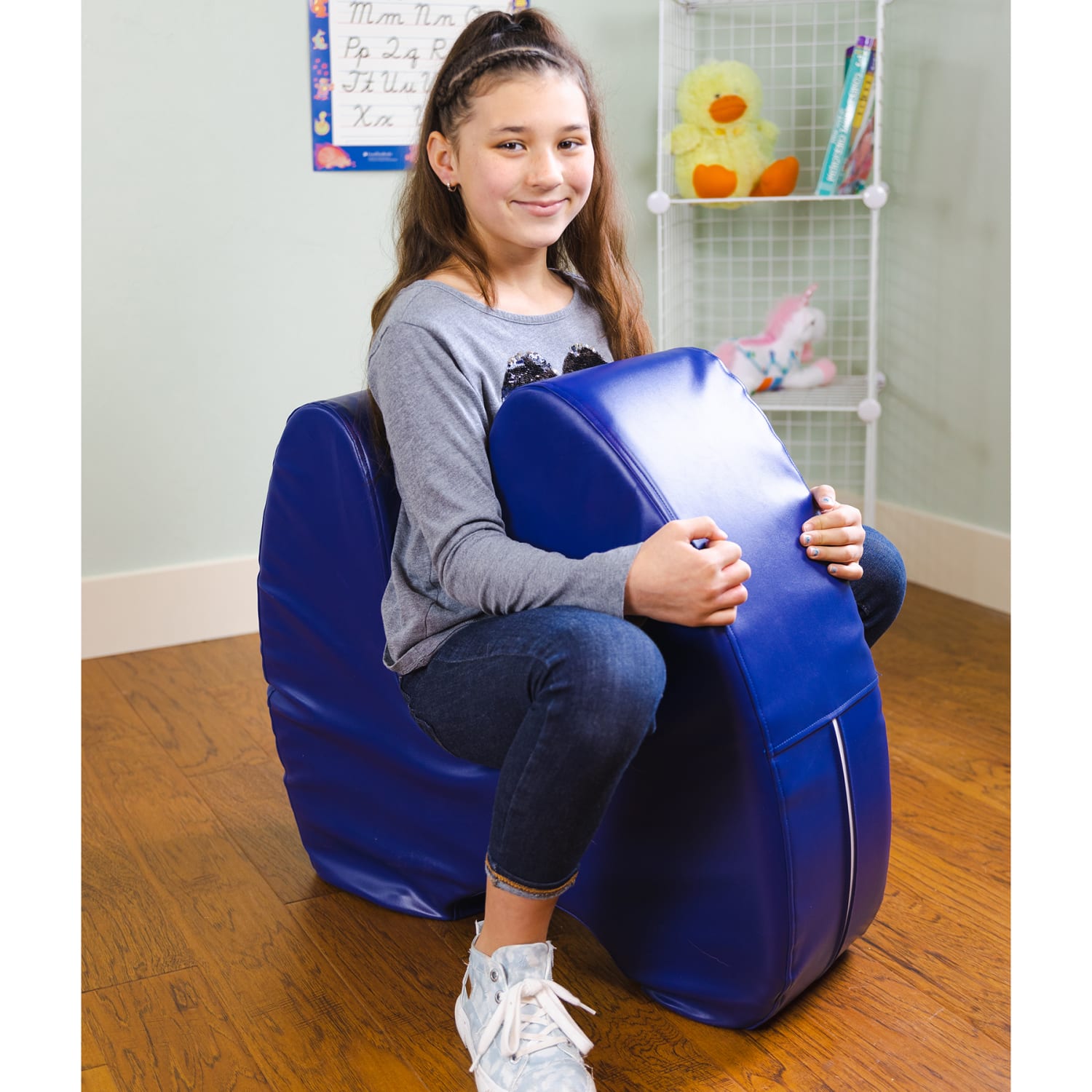 Bouncyband Soft Squeeze Sensory Chair 9inH x 26inW x 28inD Blue PopularChairscom Bouncyband Soft Squeeze Sensory Chair 9inH x 26inW x 28inD Blue PopularChairscom