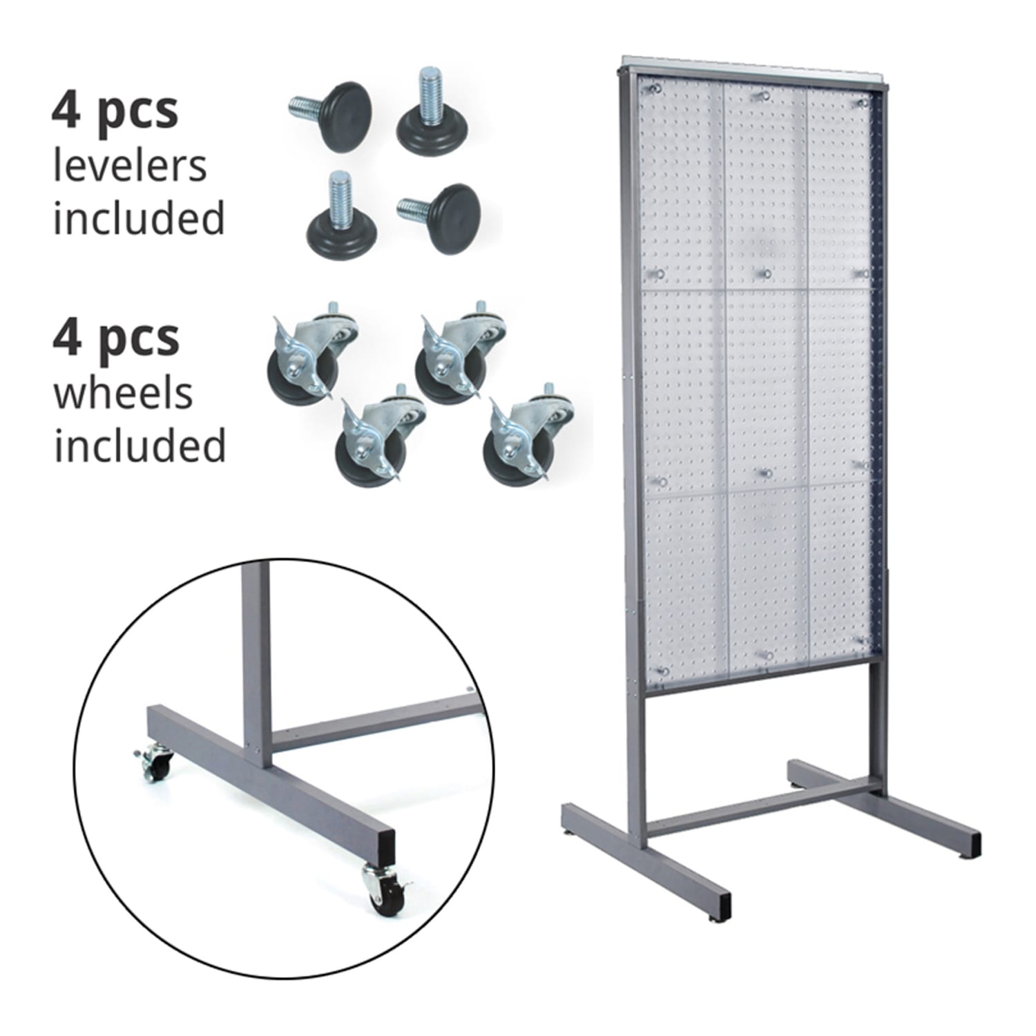 Azar Displays 2-Sided Pegboard Floor Display With Metal Frame, 65inH x 26inW x 22inD, Clear - Image 3