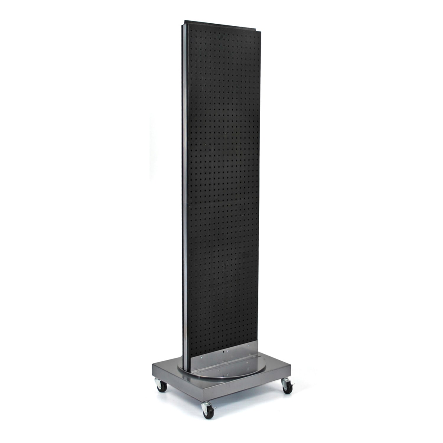 Azar Displays 2-Sided Pegboard Floor Display With Revolving Wheeled Base, 60in x 16in, Black