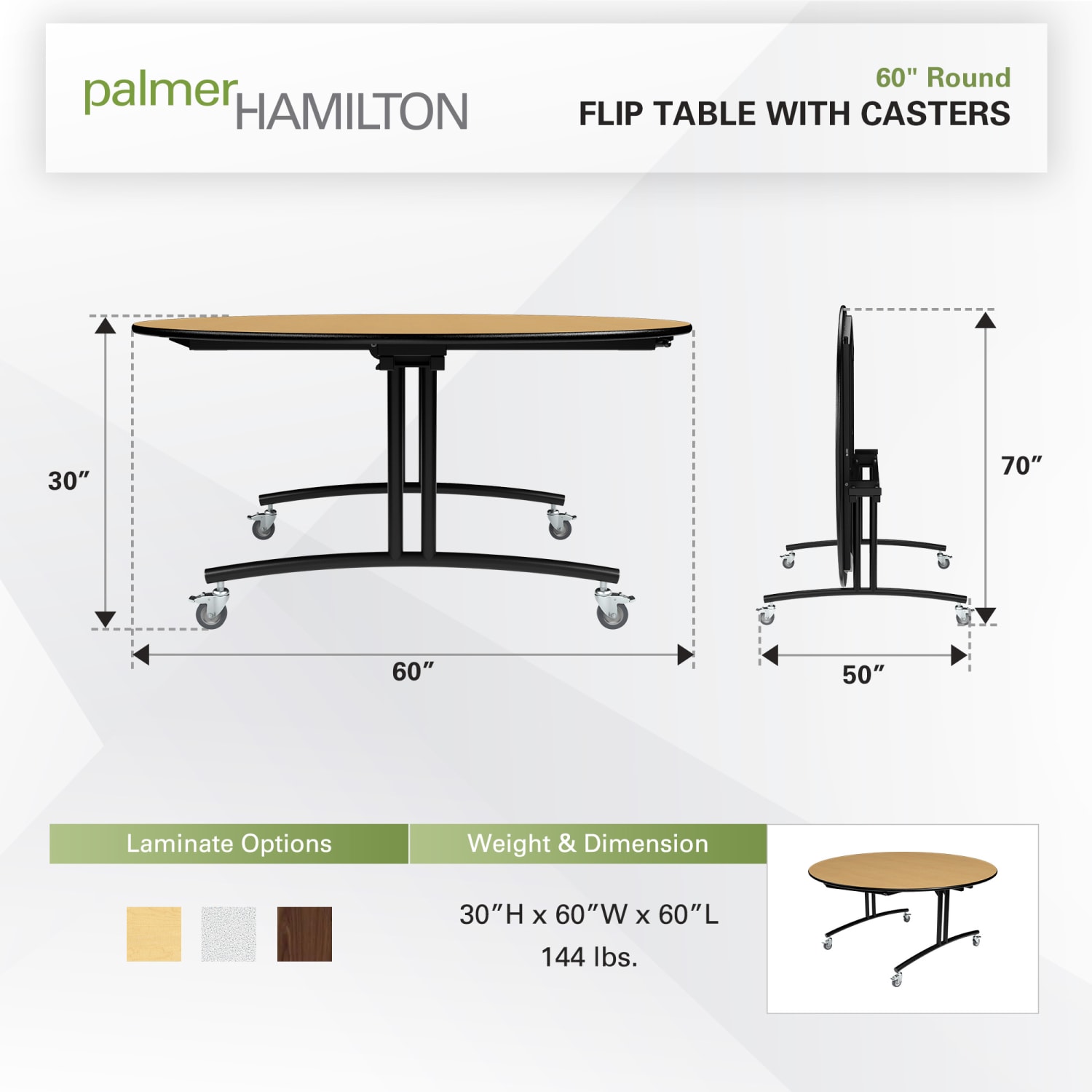 Palmer Hamilton PHlip Mobile Flip Top Multipurpose Table, 30in x 60in, Fusion Maple - Image 5