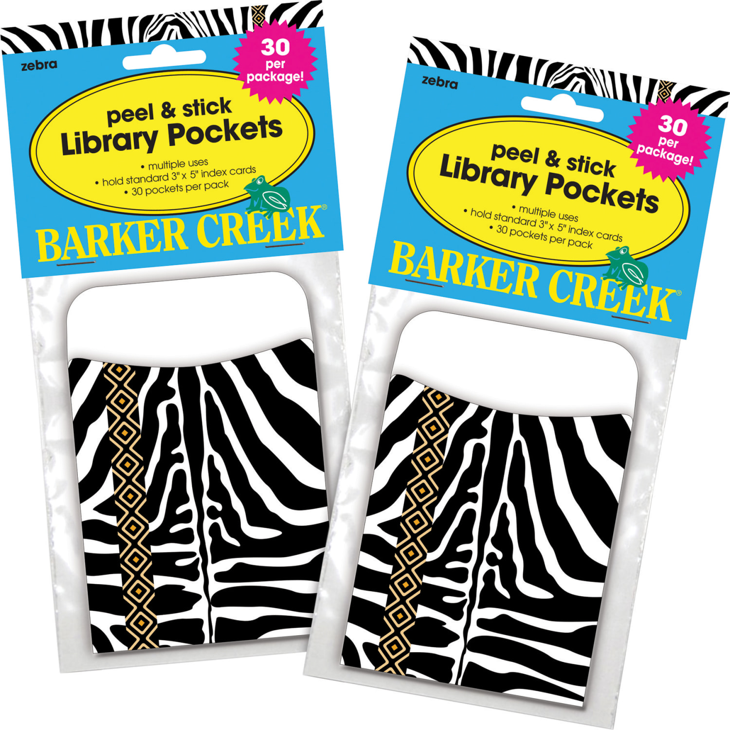 Barker Creek Peel & Stick Library Pockets, 3in x 5in, Safari Zebra, Pack Of 60 Pockets - Image 4