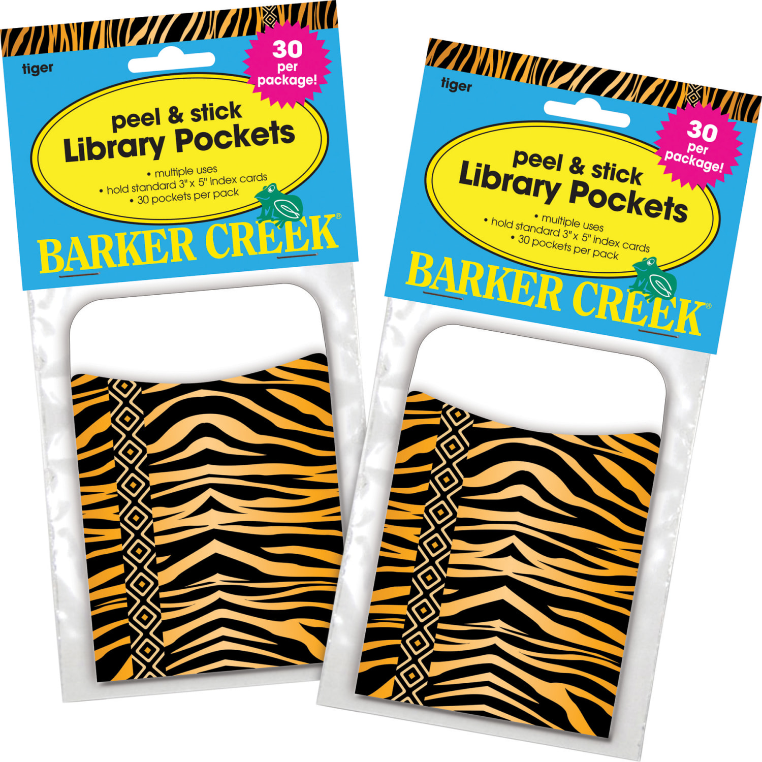 Barker Creek Peel & Stick Library Pockets, 3in x 5in, Safari Tiger, Pack Of 60 Pockets - Image 4