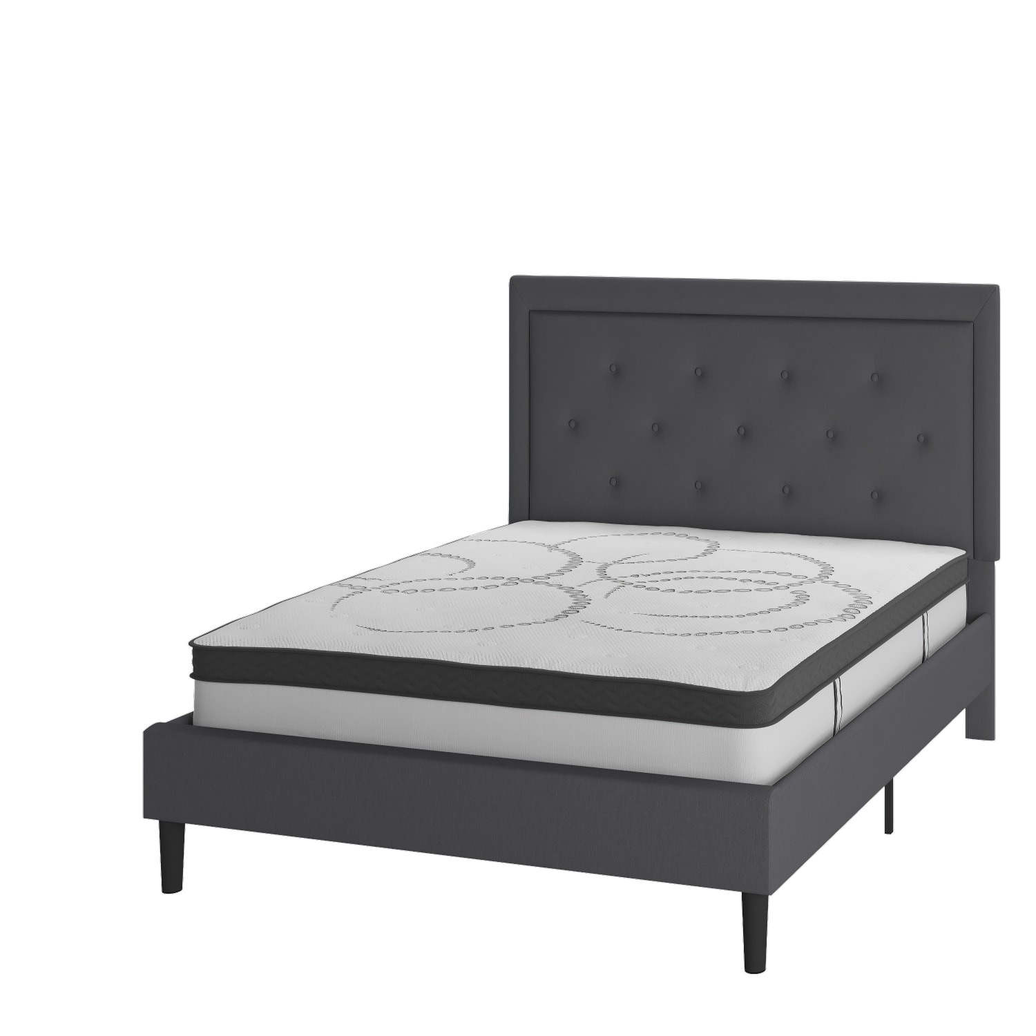 Flash Furniture Roxbury Tufted Upholstered Platform Bed with 10in , Full, 50-3/4inHx59inWx81inL, Dark Gray - SLBM1030 - Image 3