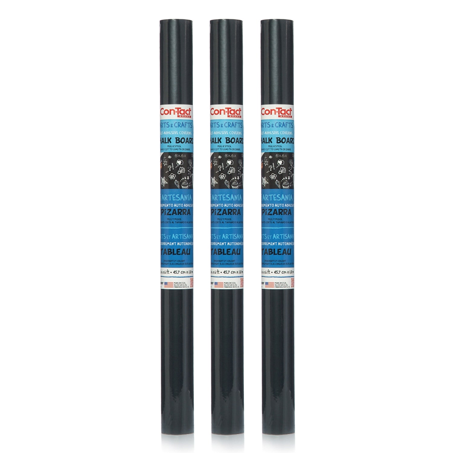 Con-Tact Adhesive Chalkboard Rolls, 18in x 6ft, Black, Pack Of 3 Rolls