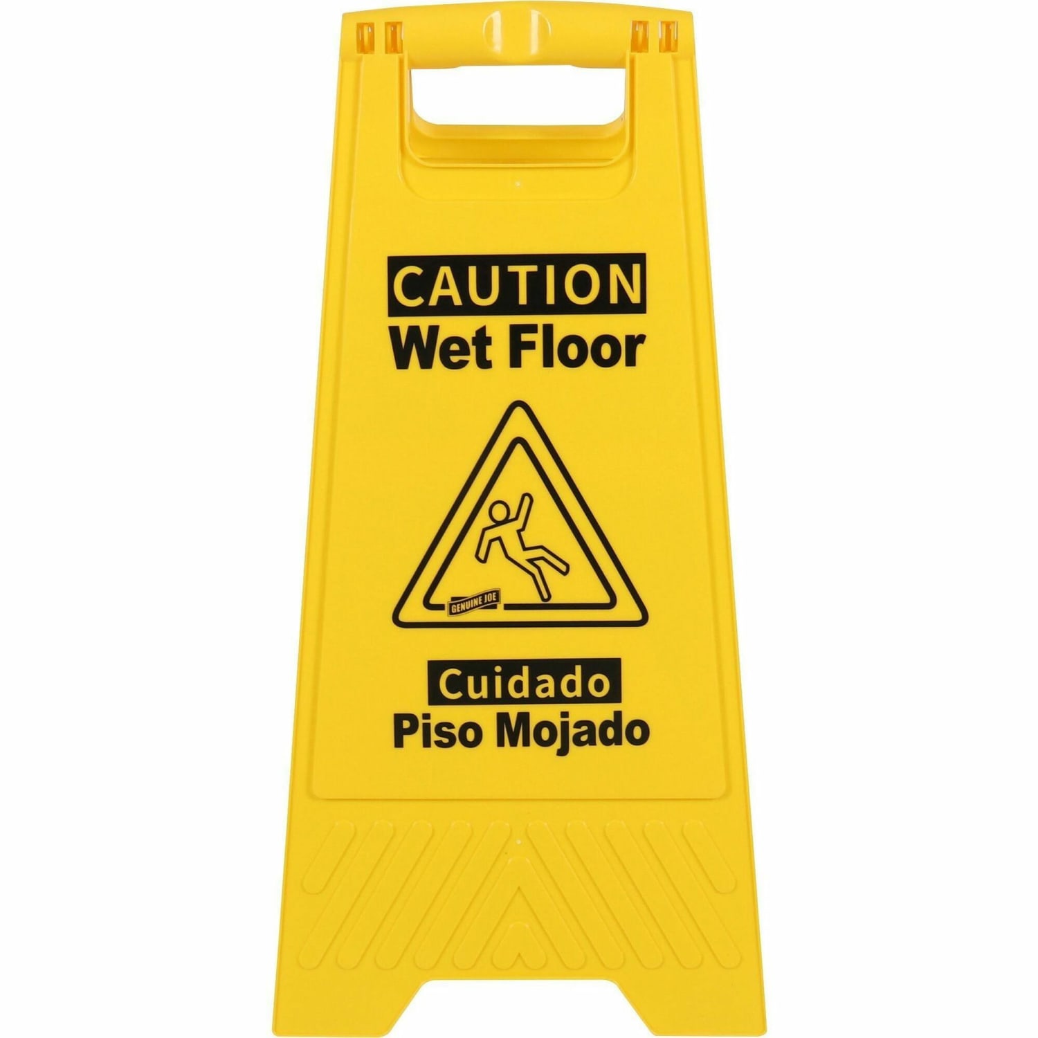 Genuine Joe Universal Graphic Wet Floor Sign - English, Spanish - Print/Message "Wet Floor" - Foldable - Yellow - 1 Each - Image 3