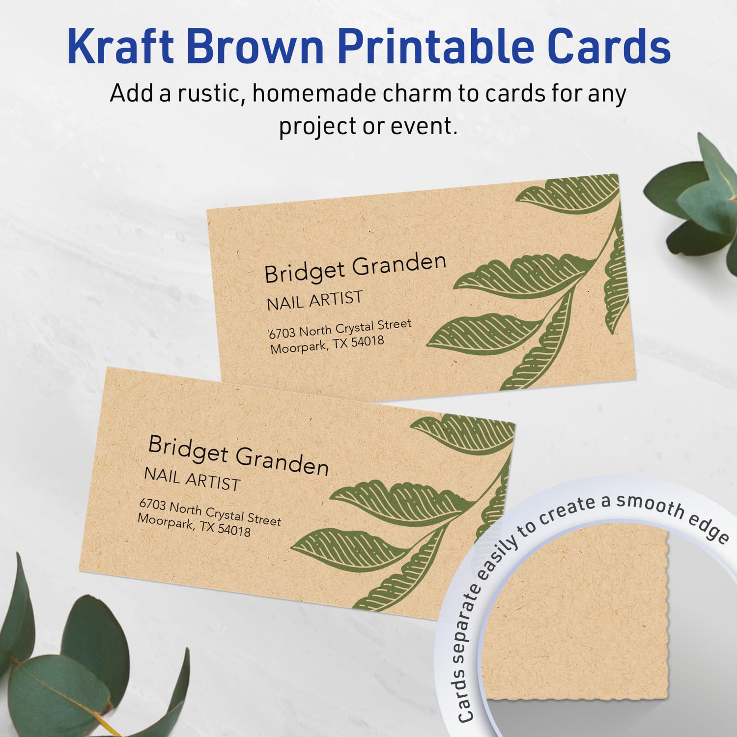 Avery Printable Mini Business Cards With Sure Feed Technology, Print-To-The-Edge, 1.75inx3.5in, Kraft Brown, Pack Of 400 - Image 3