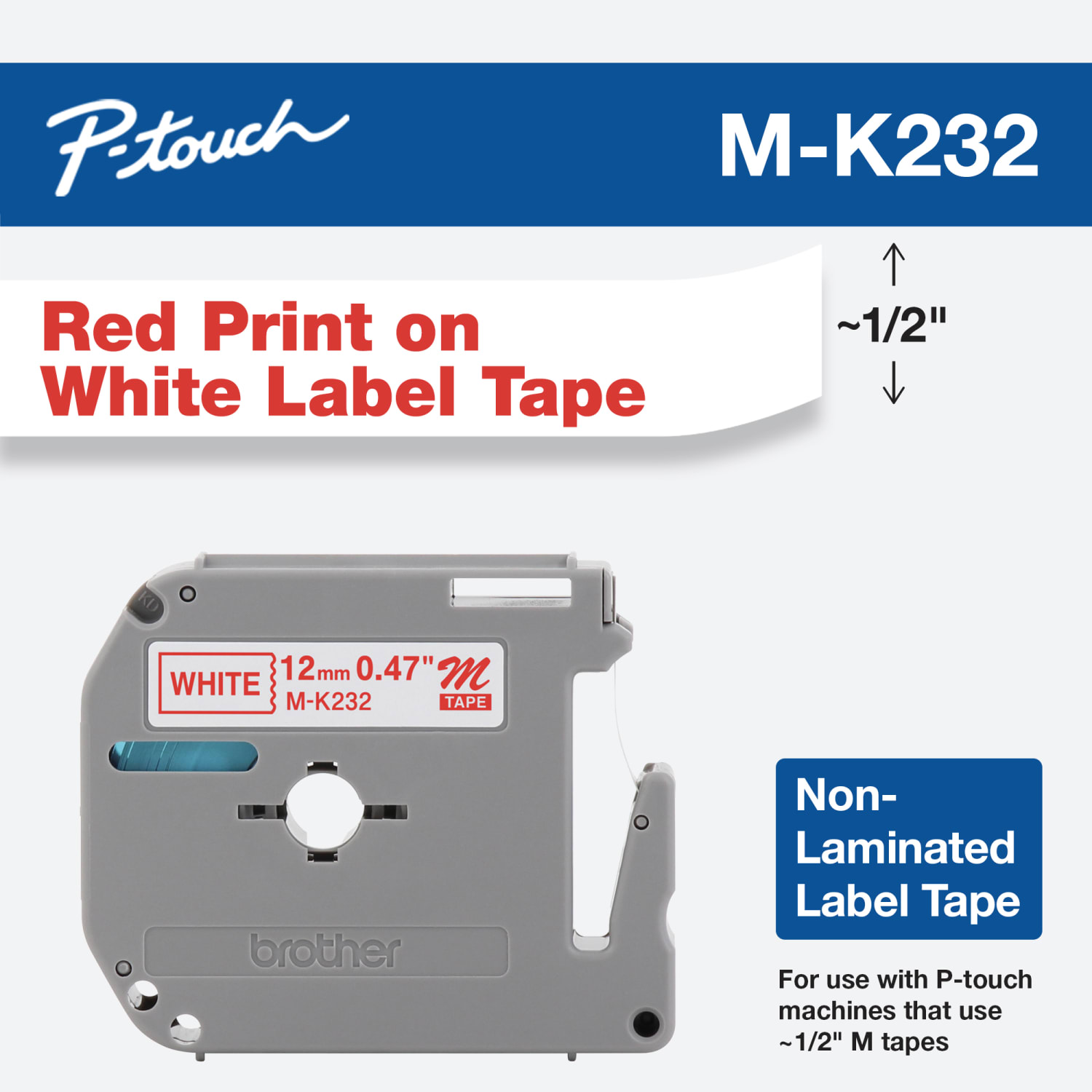Brother MK-232 Red-On-White Tape, 0.5in x 26.2ft - Image 3