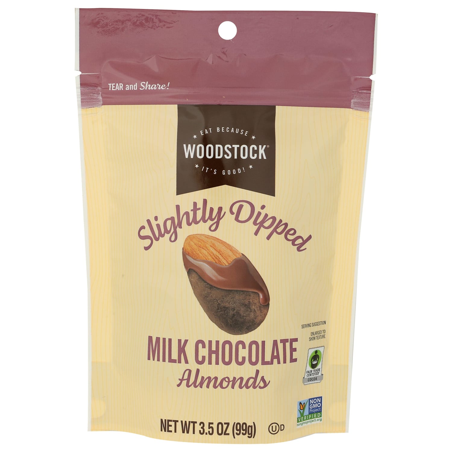 Woodstock Slightly Dipped Almonds, Milk Chocolate, 3.5 Oz, Total Qty 8