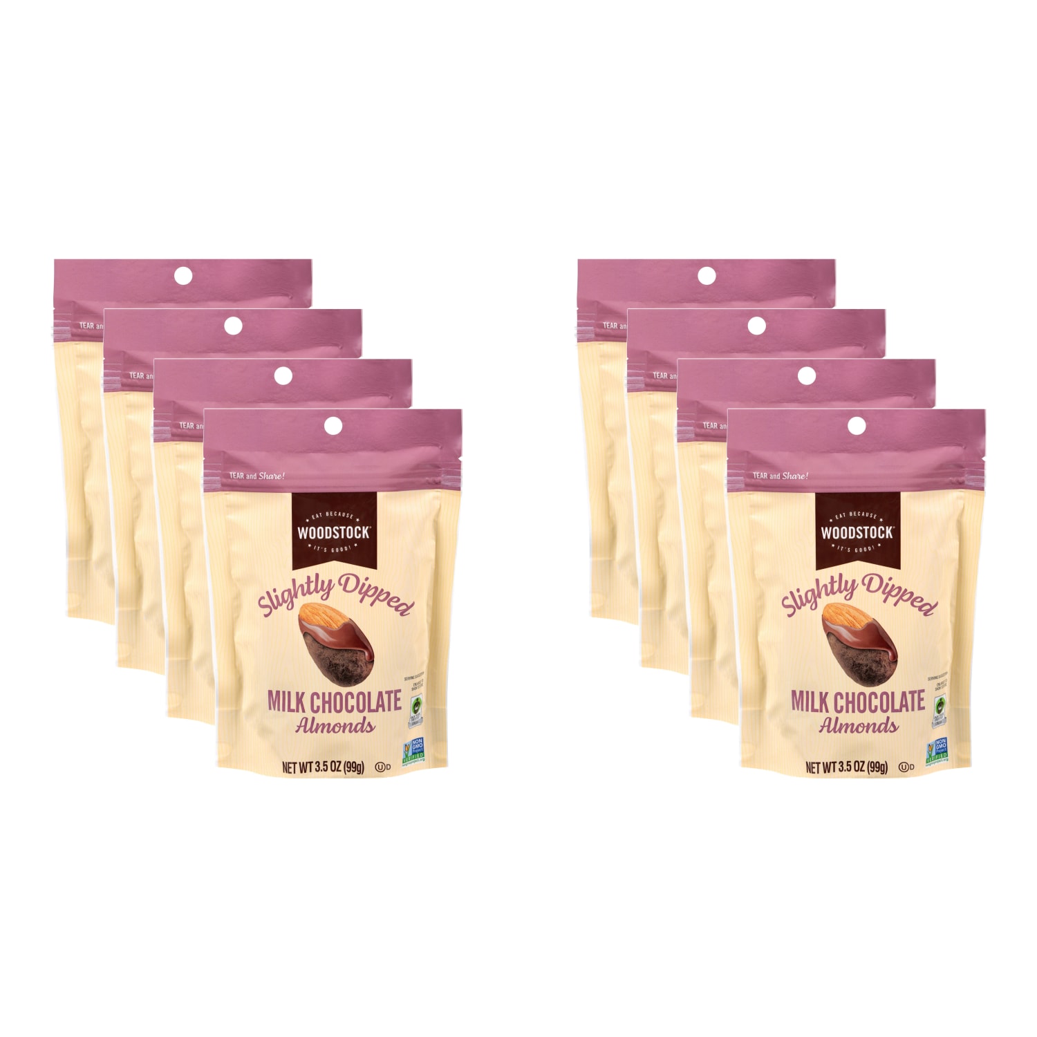 Woodstock Slightly Dipped Almonds, Milk Chocolate, 3.5 Oz, Total Qty 8 - Image 4