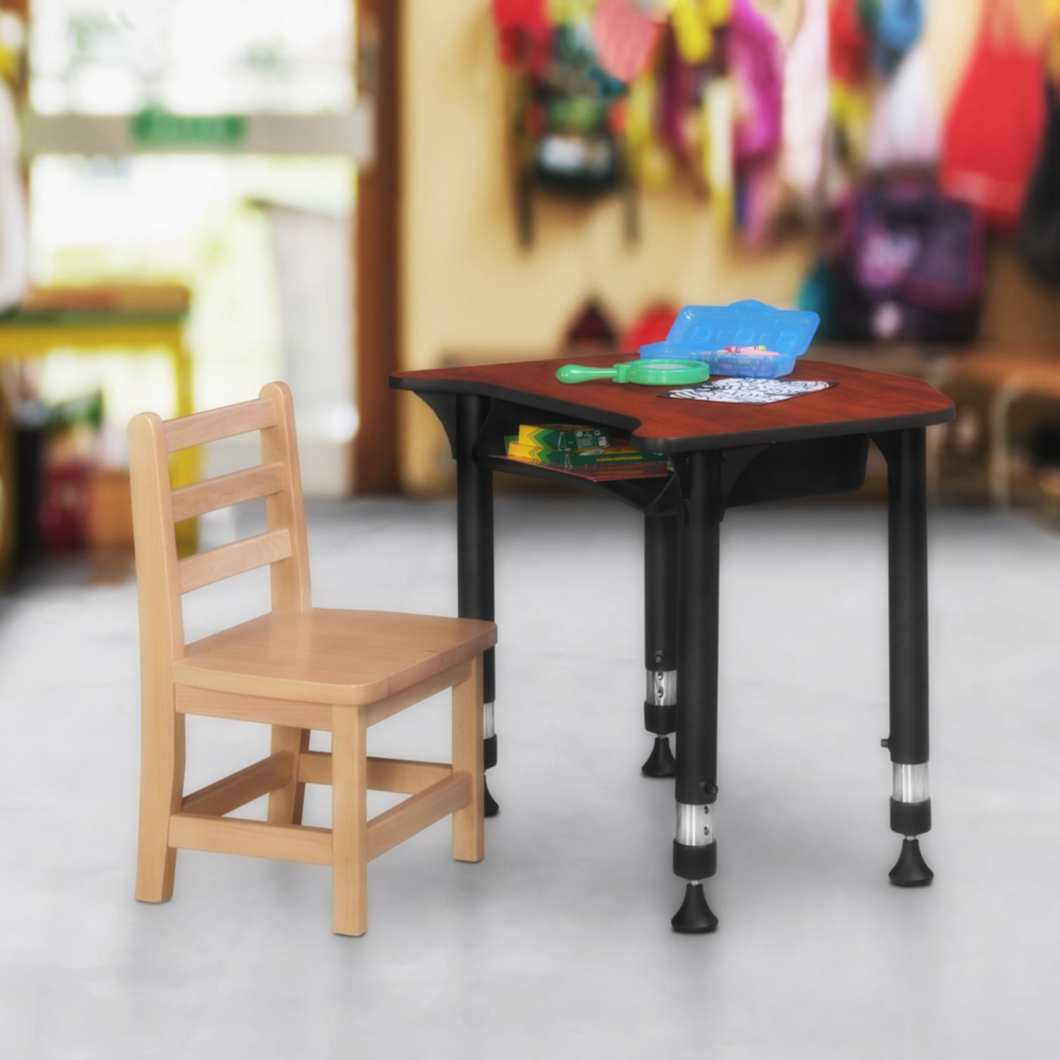Regency Ferris 26inW Adjustable Height Student Activity Desk With Book Storage, Cherry - Image 3